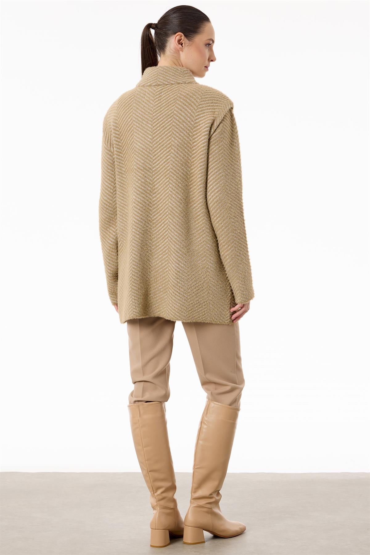 Balıksırtı Desenli Mink Kaban CAMEL