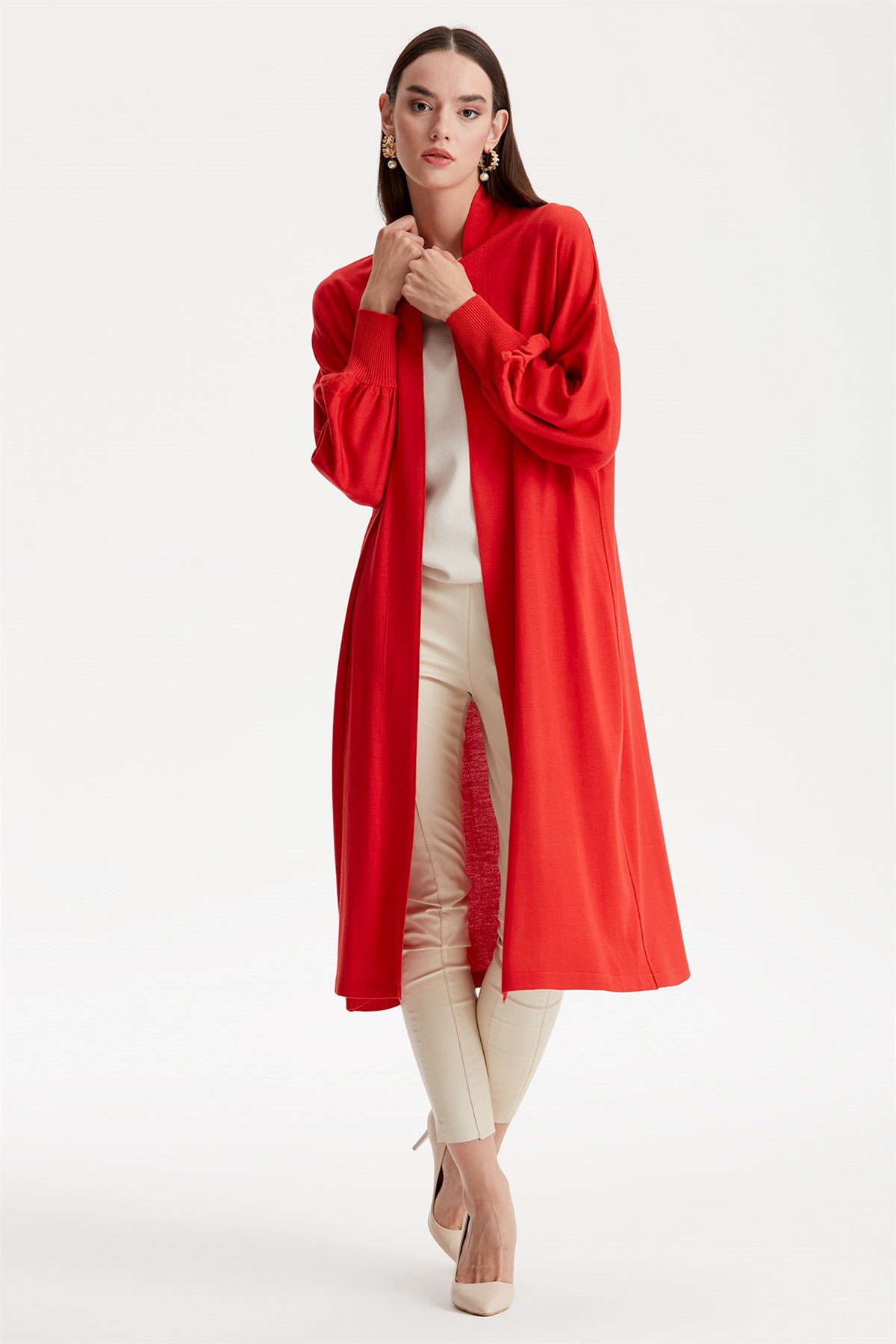 Balon Kol Hırka KIRMIZI