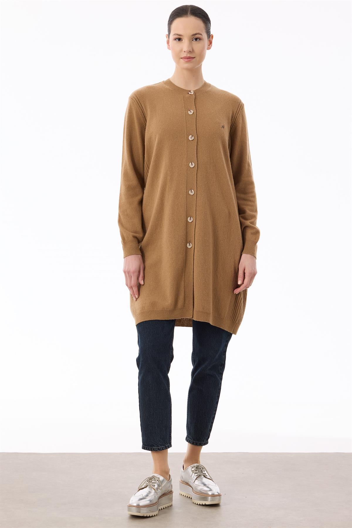 Basic Kaşmir Uzun Hırka CAMEL