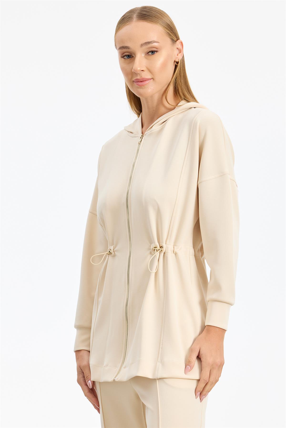 Bel Kısmı Büzme Detaylı Eşofman Takım BEJ