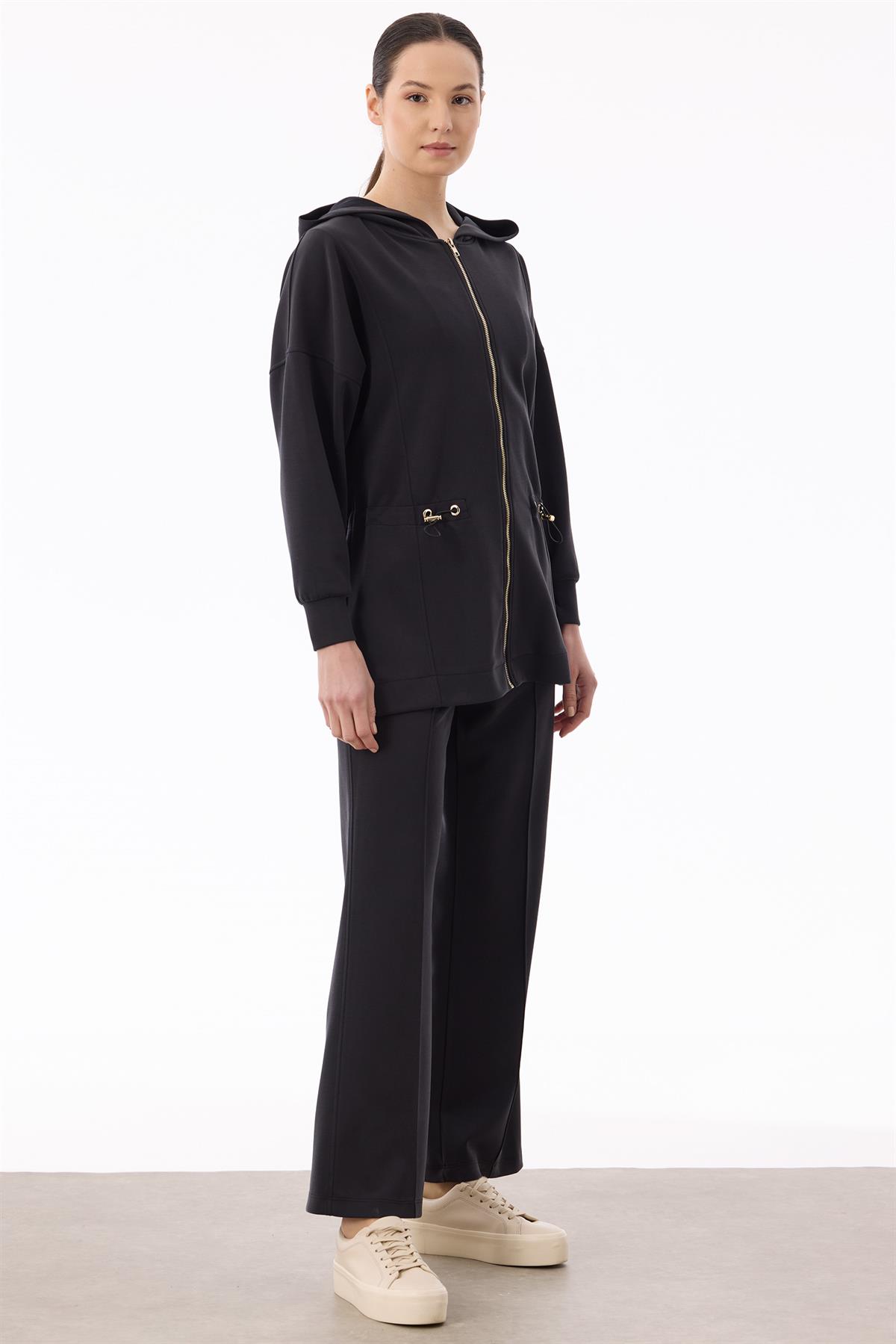 Bel Kısmı Büzme Detaylı Eşofman Takım SİYAH