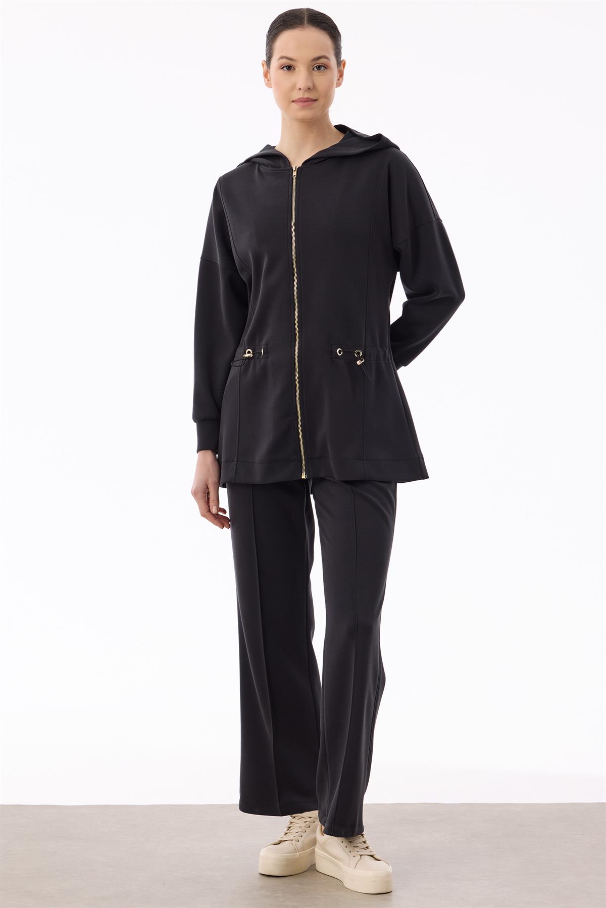 Bel Kısmı Büzme Detaylı Eşofman Takım SİYAH