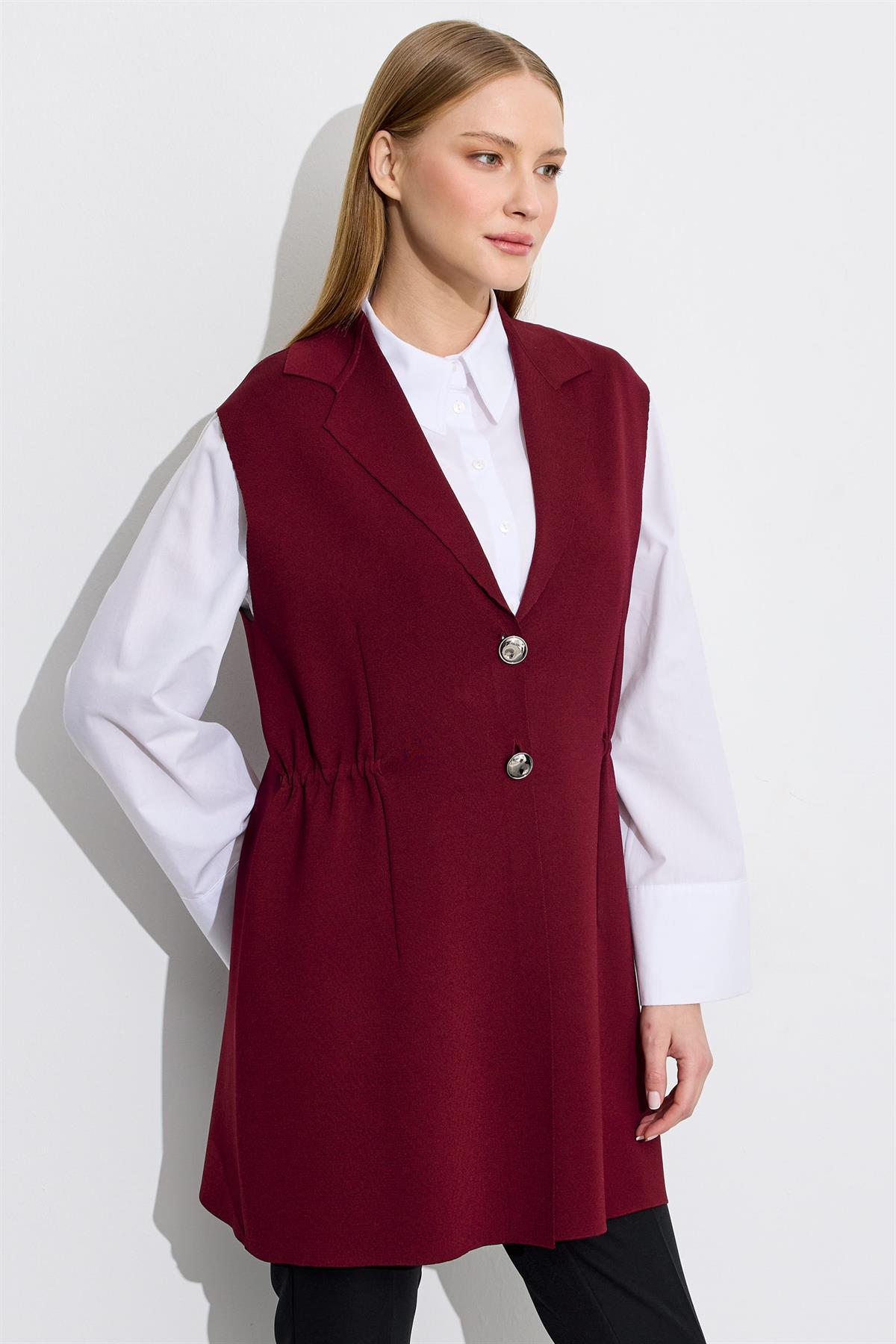 Belden Büzgülü Rayon Yelek BORDO
