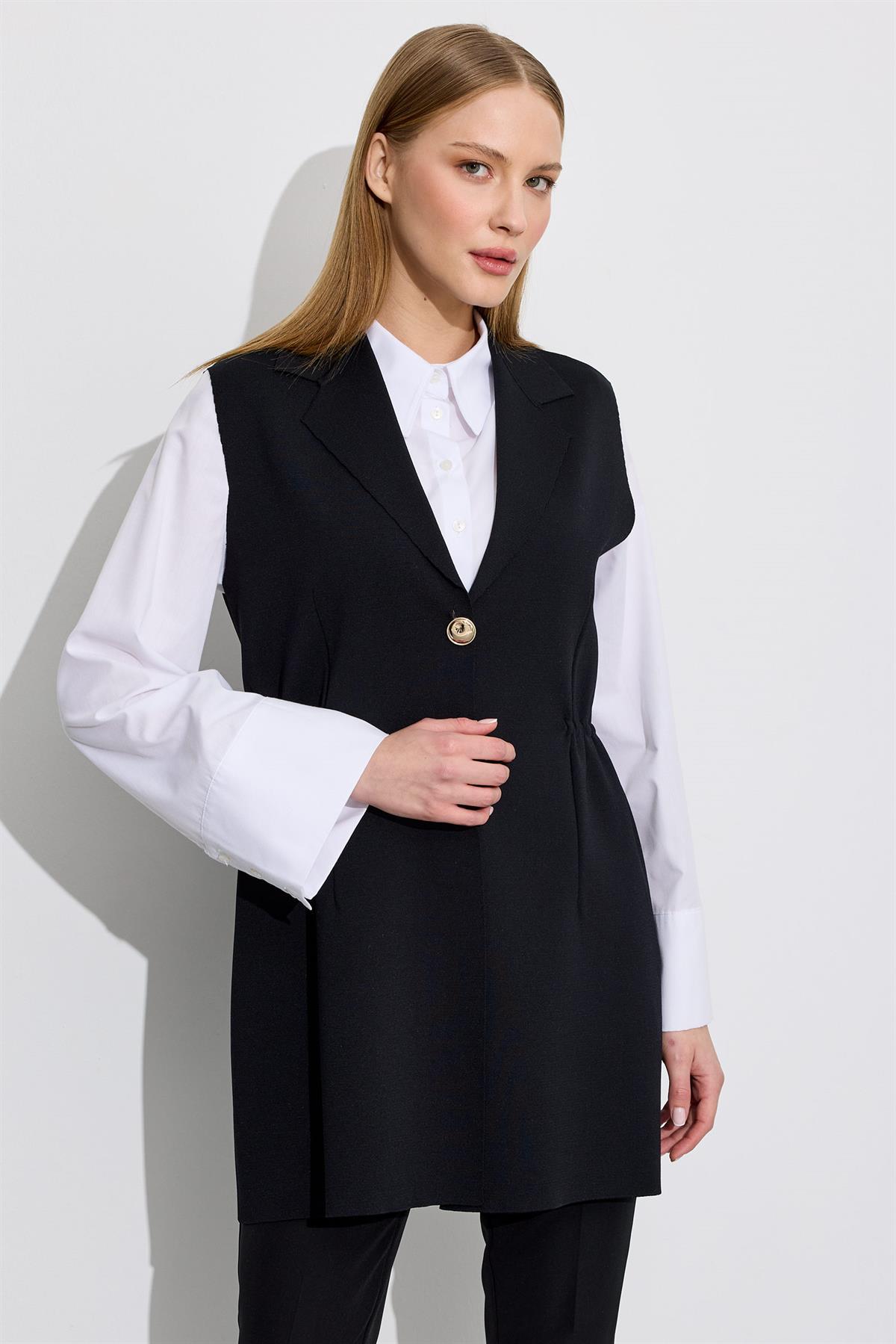 Belden Büzgülü Rayon Yelek SİYAH