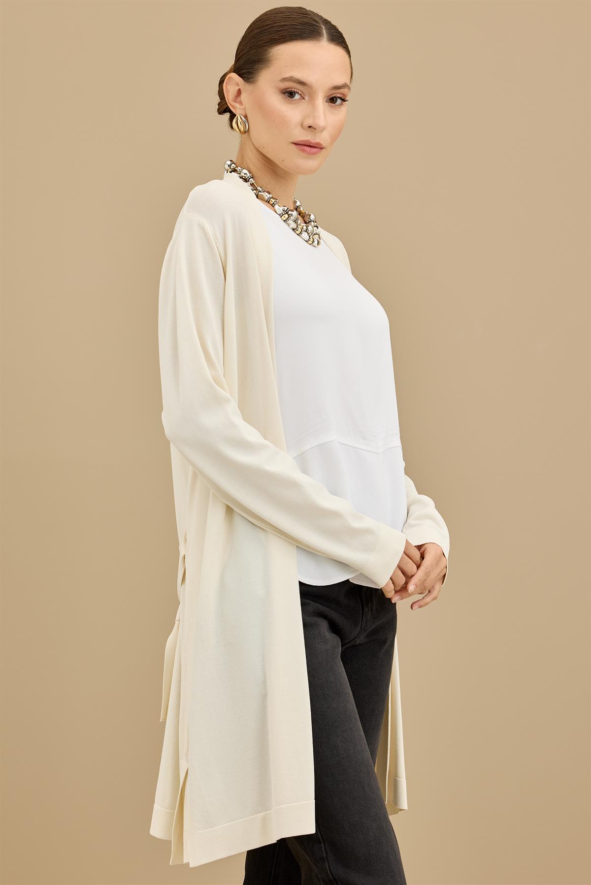 Kemerli Rayon Hırka VANİLLA