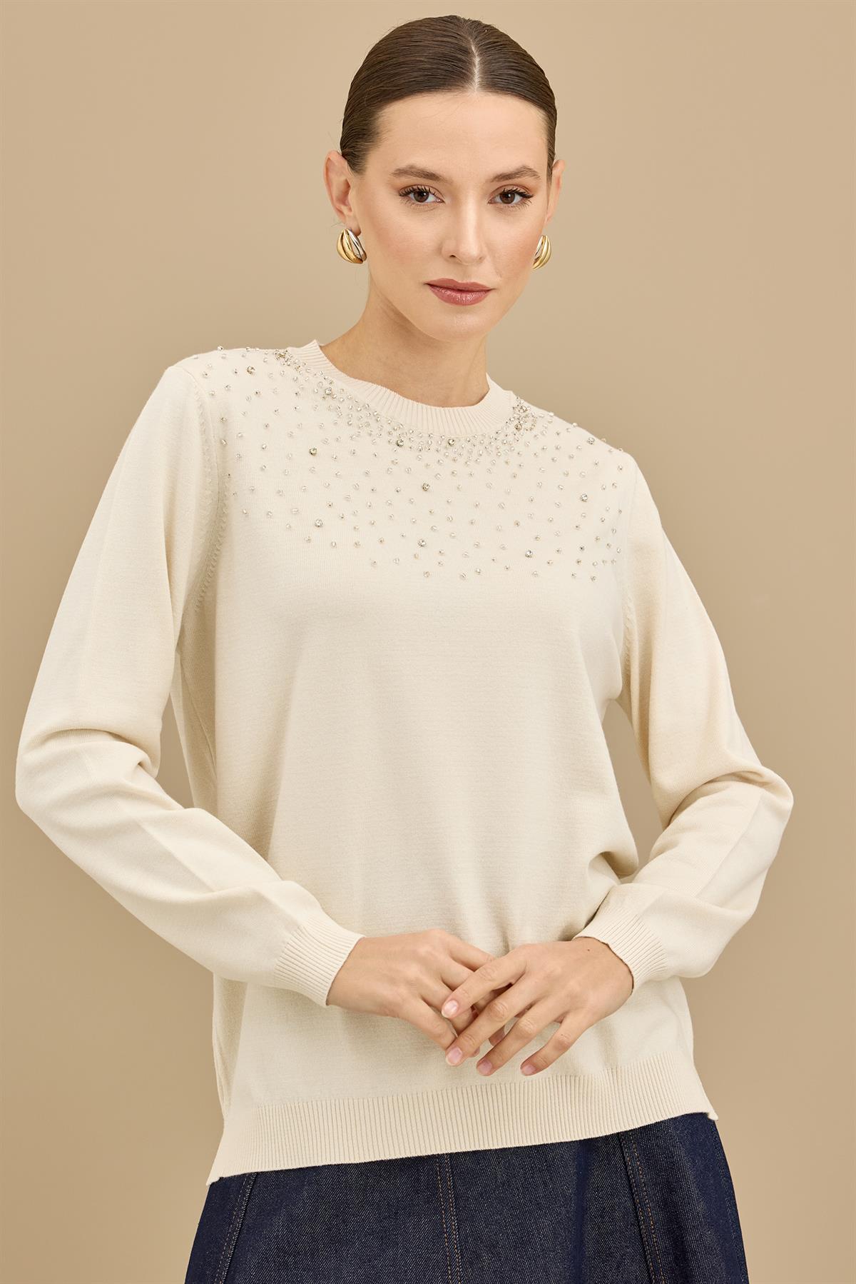 Boncuk İşlemeli Bluz VANİLYA