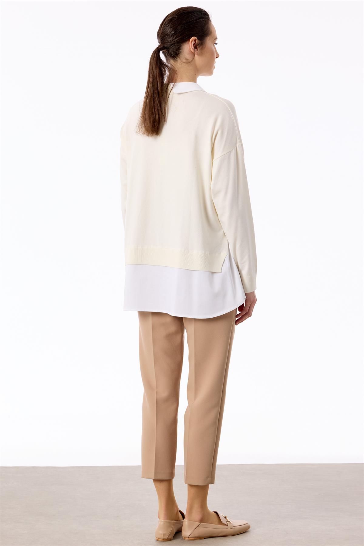 Boncuk İşlemeli Gömlek Detaylı Tunik EKRU