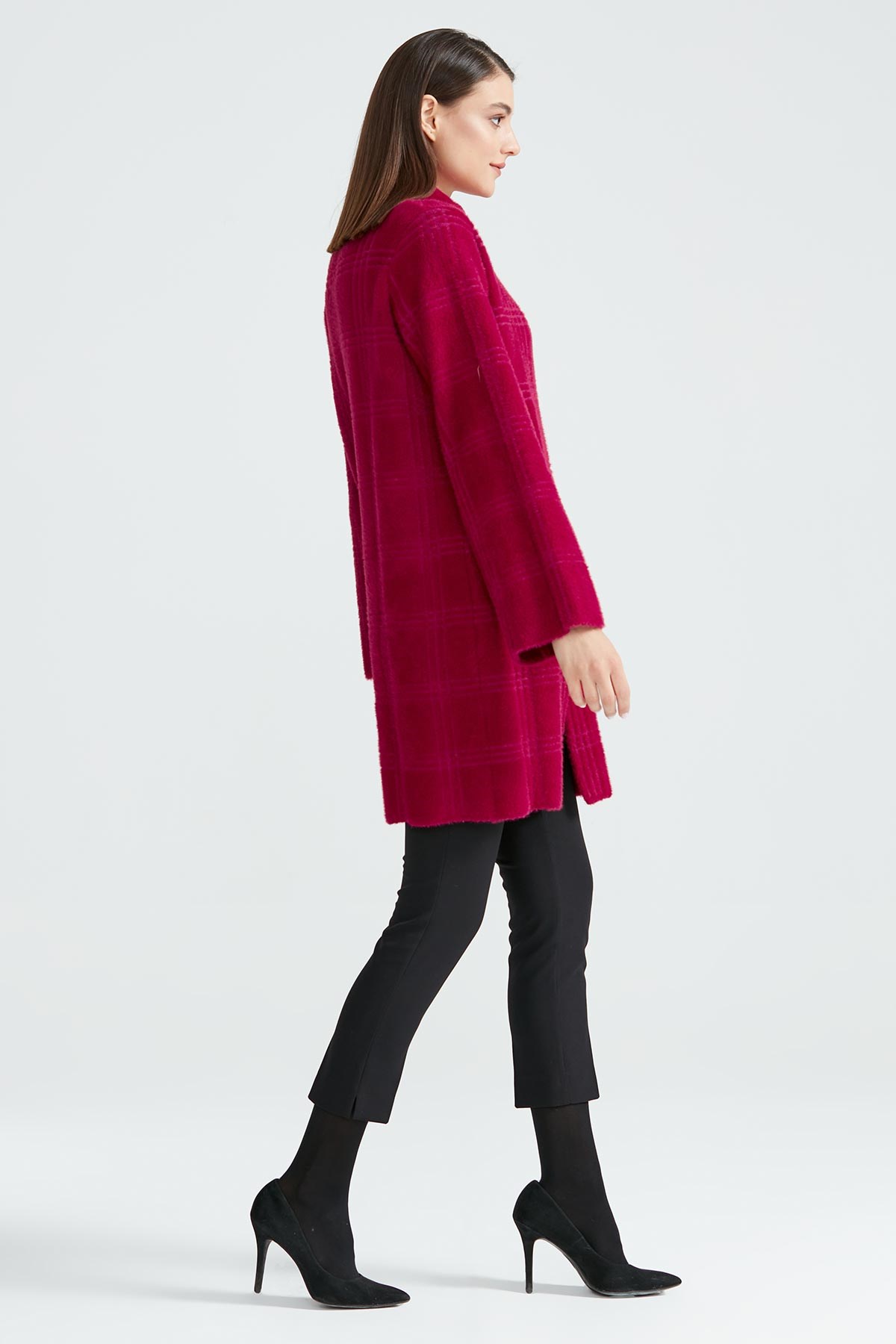 BROŞLU ÖRGÜ DETAYLI MİNK KABAN FUŞYA