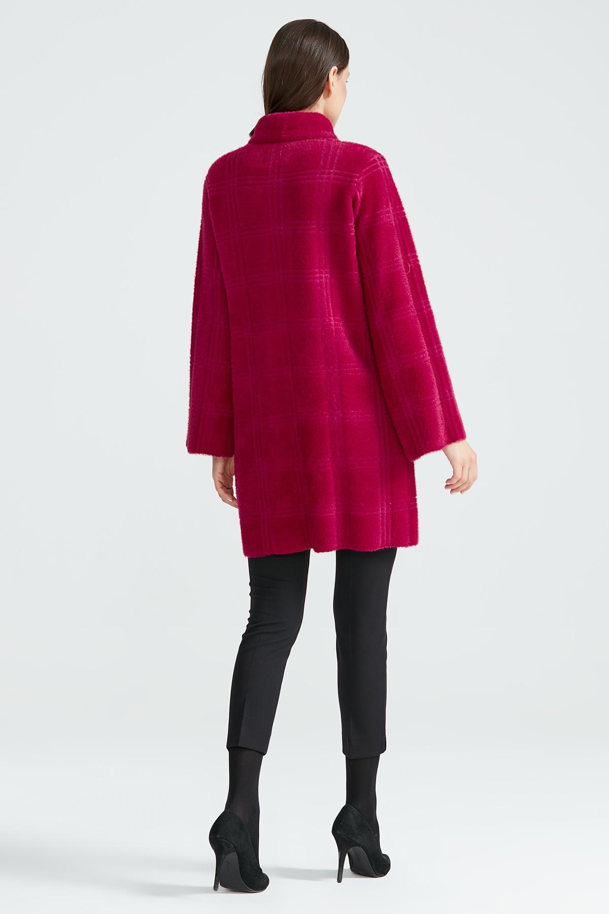 BROŞLU ÖRGÜ DETAYLI MİNK KABAN FUŞYA