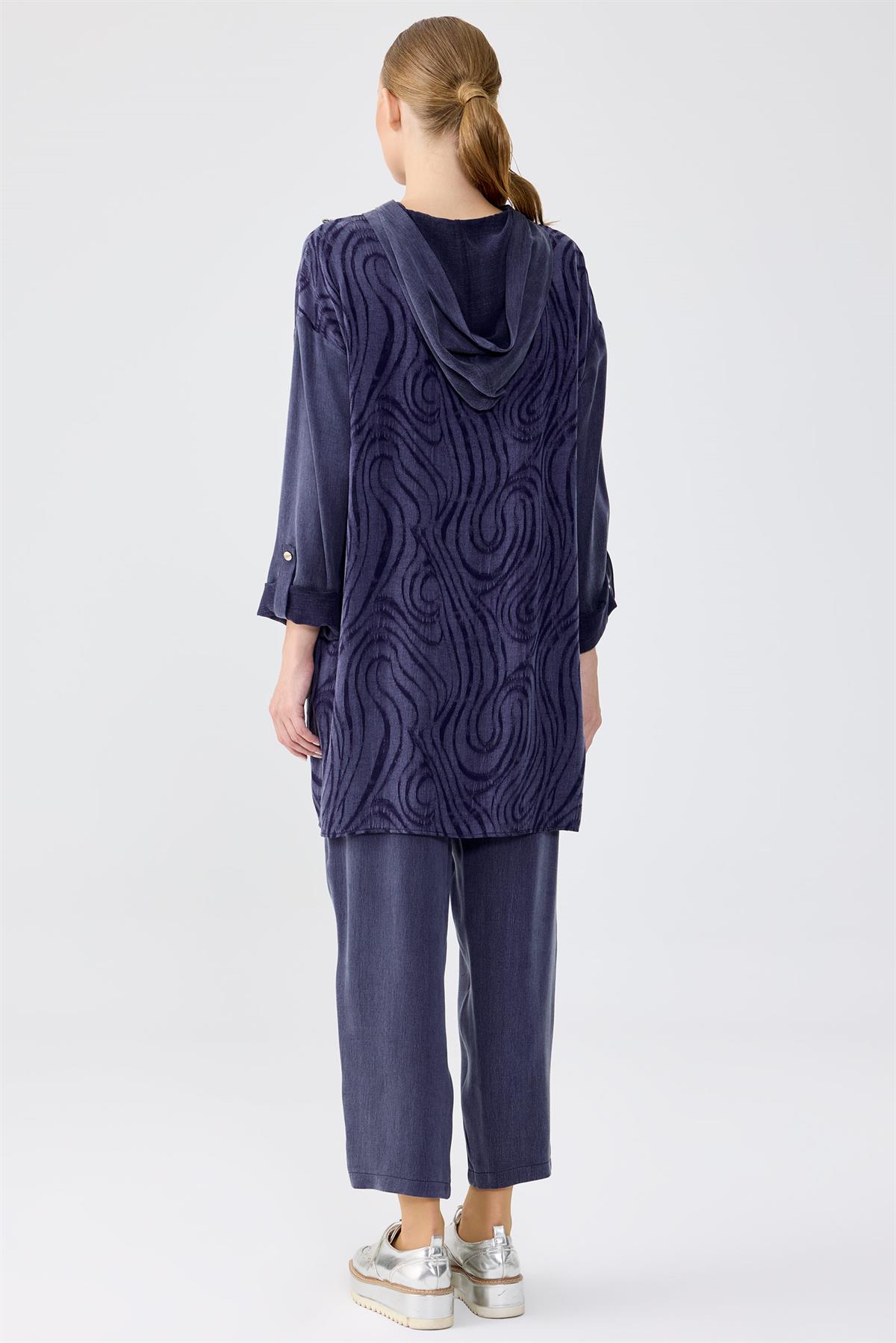 Cep Kapağı Detaylı Kapüşonlu Tunik Pantolon Takım LACİVERT