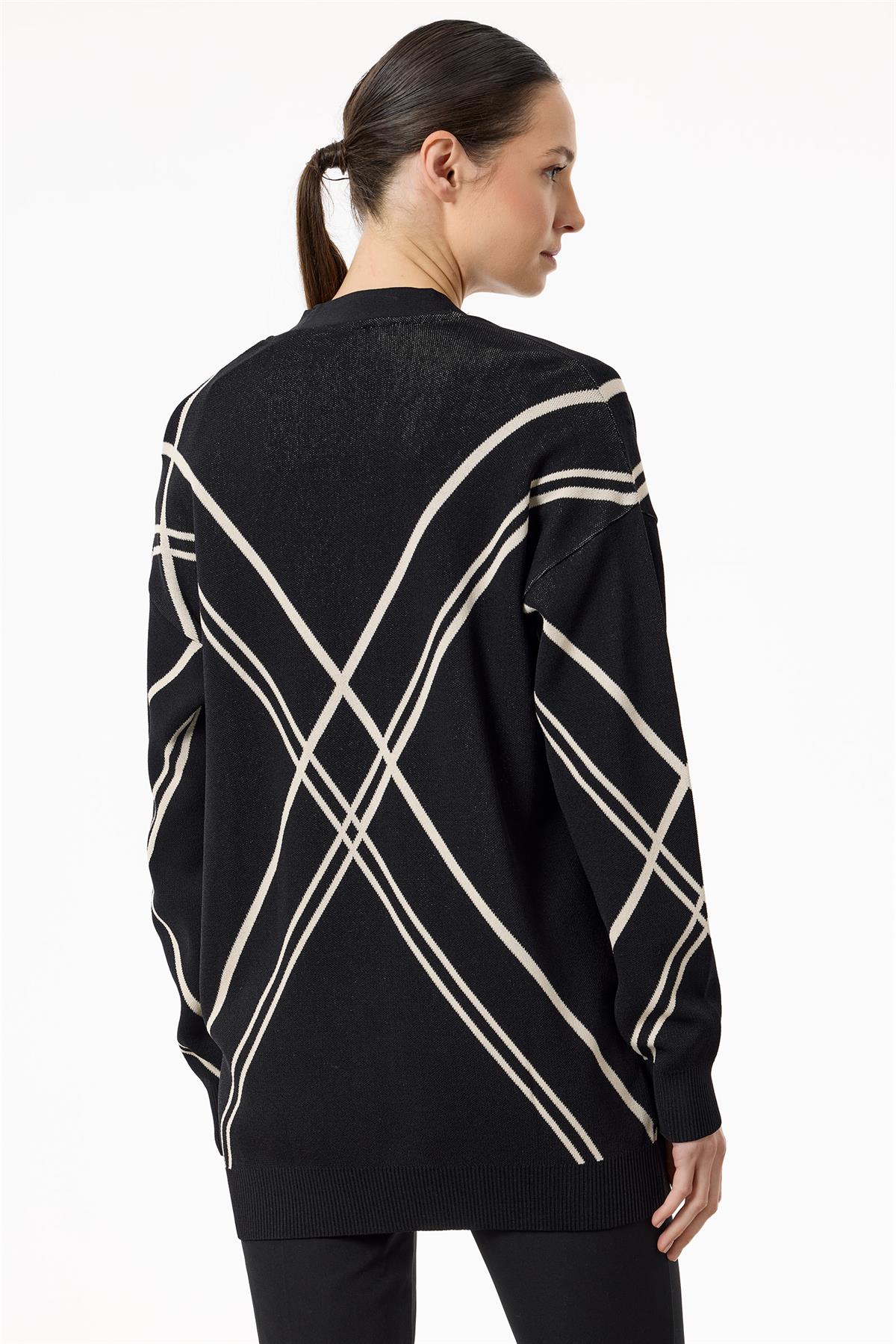 Cepli Verev Çizgili Rayon Hırka SİYAH-BEJ