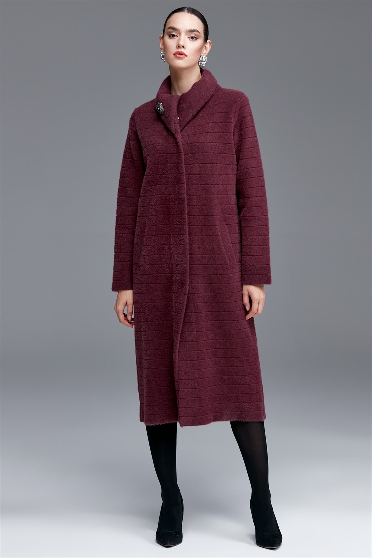 Çizgi Detaylı  Mink Kaban MÜRDÜM