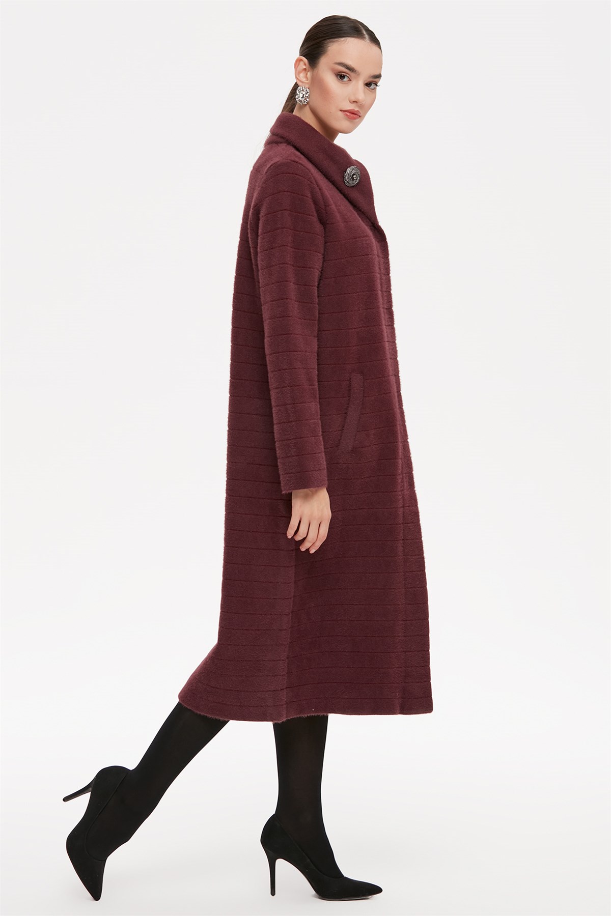 Çizgi Detaylı  Mink Kaban MÜRDÜM