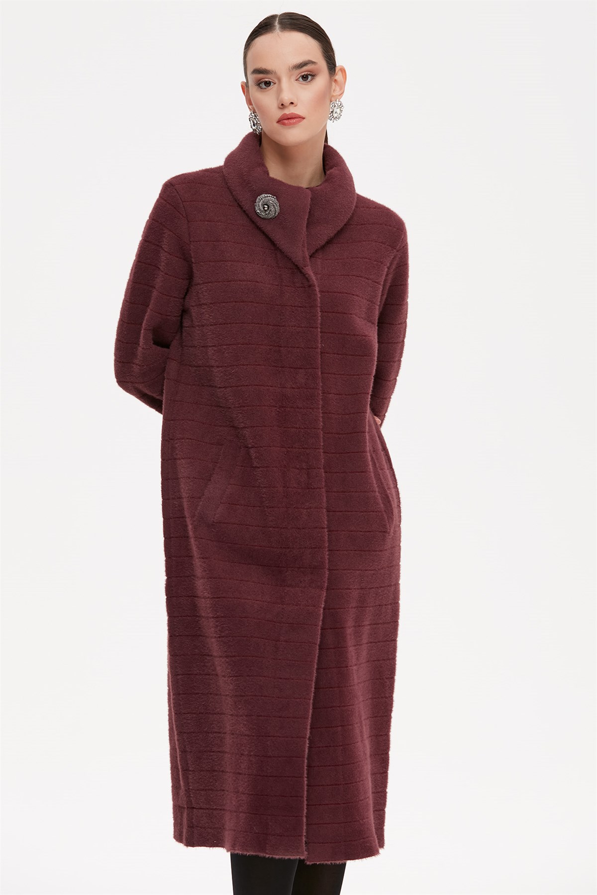 Çizgi Detaylı  Mink Kaban MÜRDÜM