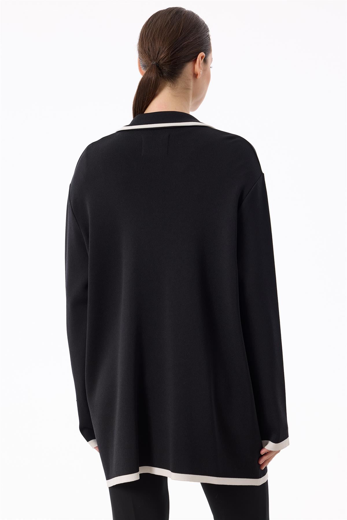 Çizgi Detaylı Rayon Ceket SİYAH