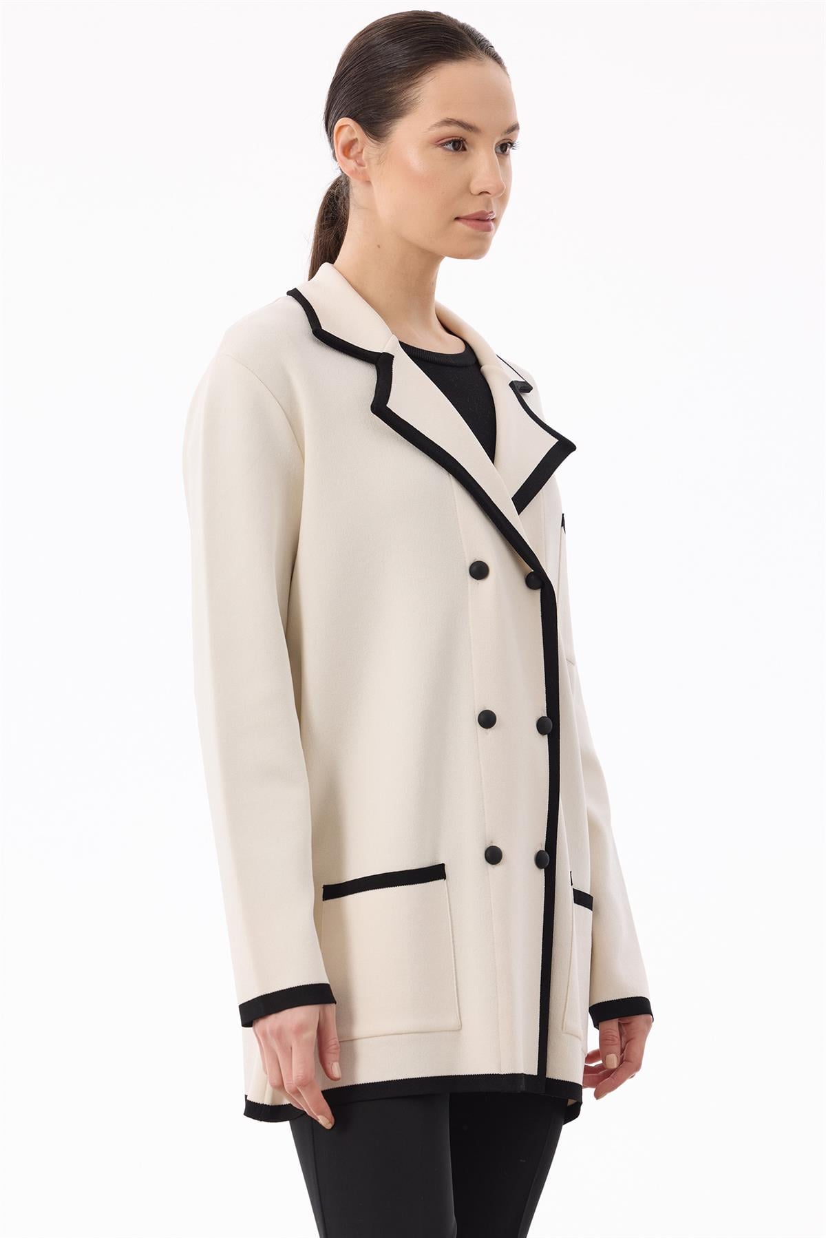 Çizgi Detaylı Rayon Ceket VANİLYA