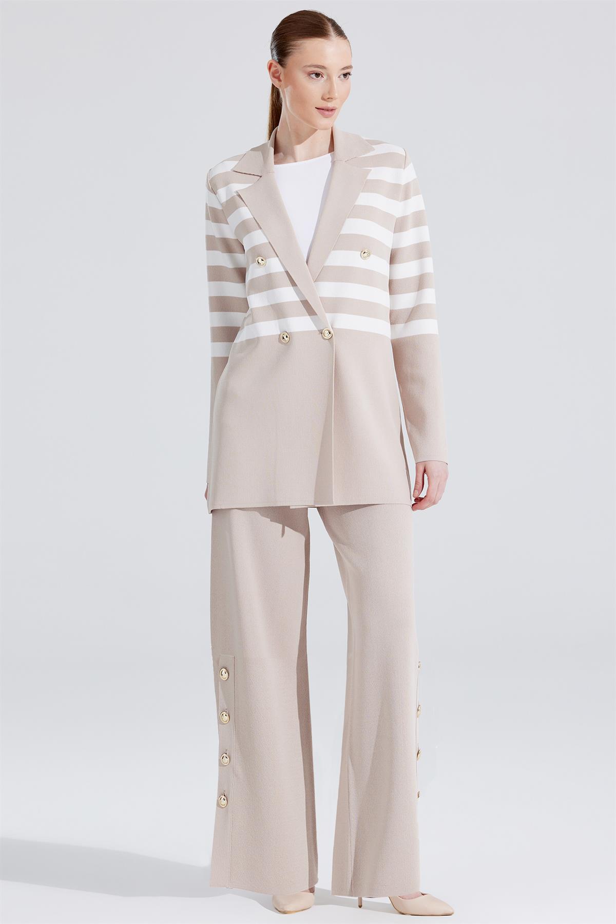 Çizgi Detaylı Rayon Takım BEJ-EKRU