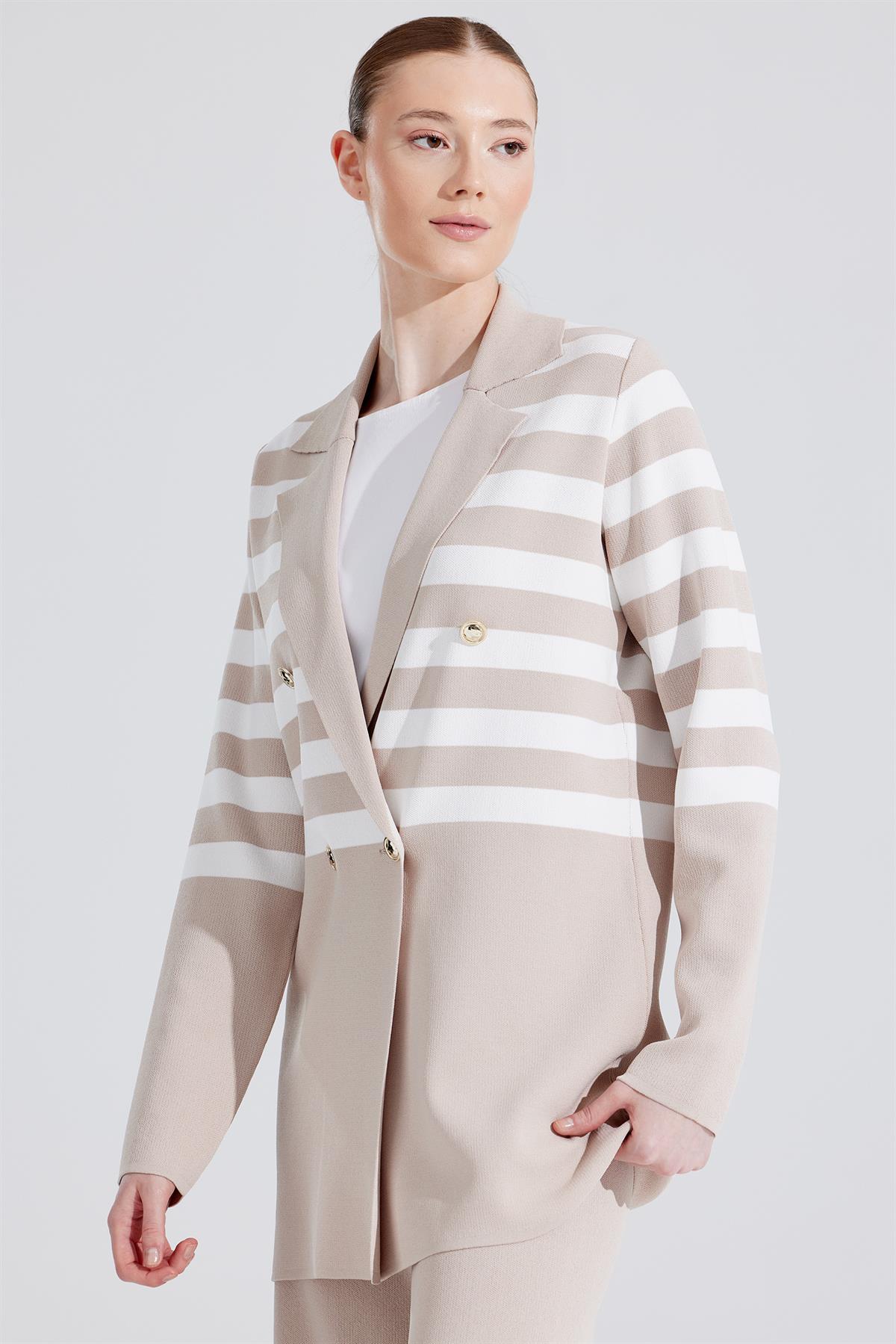 Çizgi Detaylı Rayon Takım BEJ-EKRU