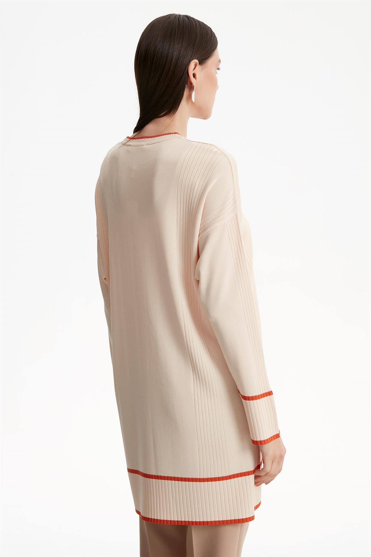 ÇİZGİ DETAYLI RAYON TUNİK BEJ