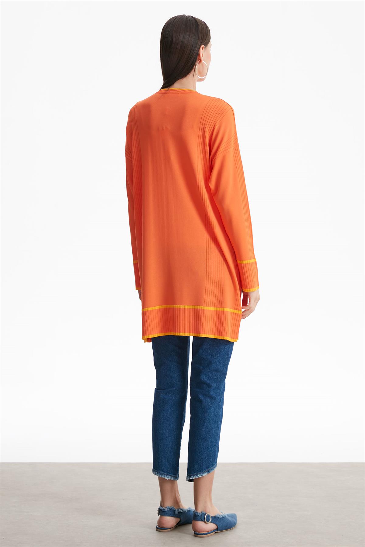ÇİZGİ DETAYLI RAYON TUNİK ORANJ