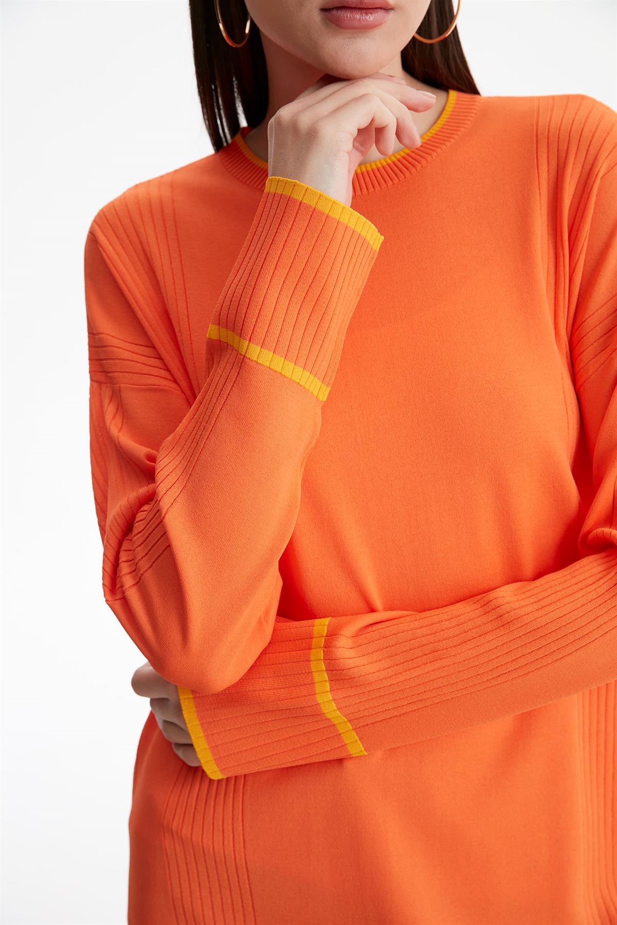 ÇİZGİ DETAYLI RAYON TUNİK ORANJ