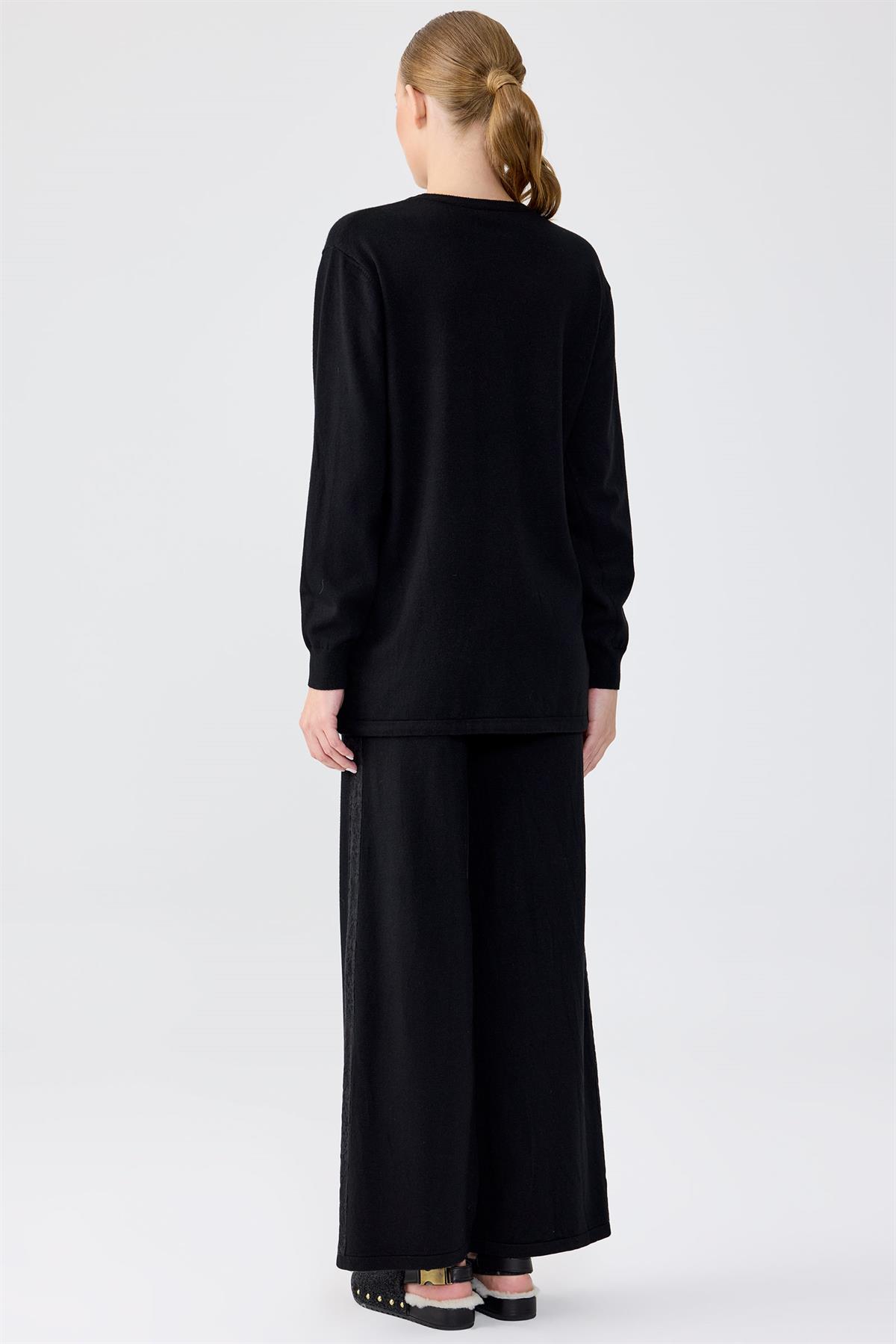 Dantel Detaylı Pantolonlu Triko Takım SİYAH