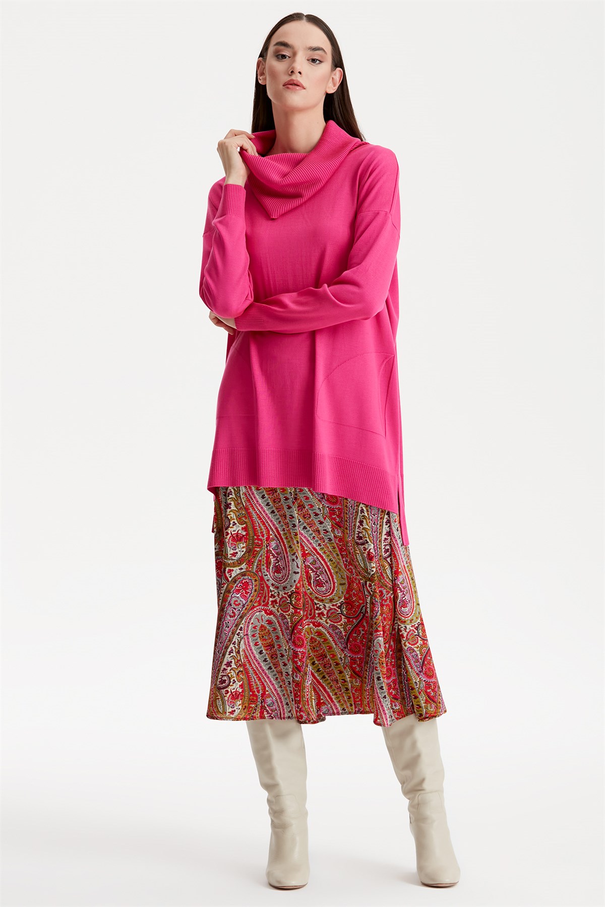 DEGAJE YAKA TRİKO TUNİK FUŞYA