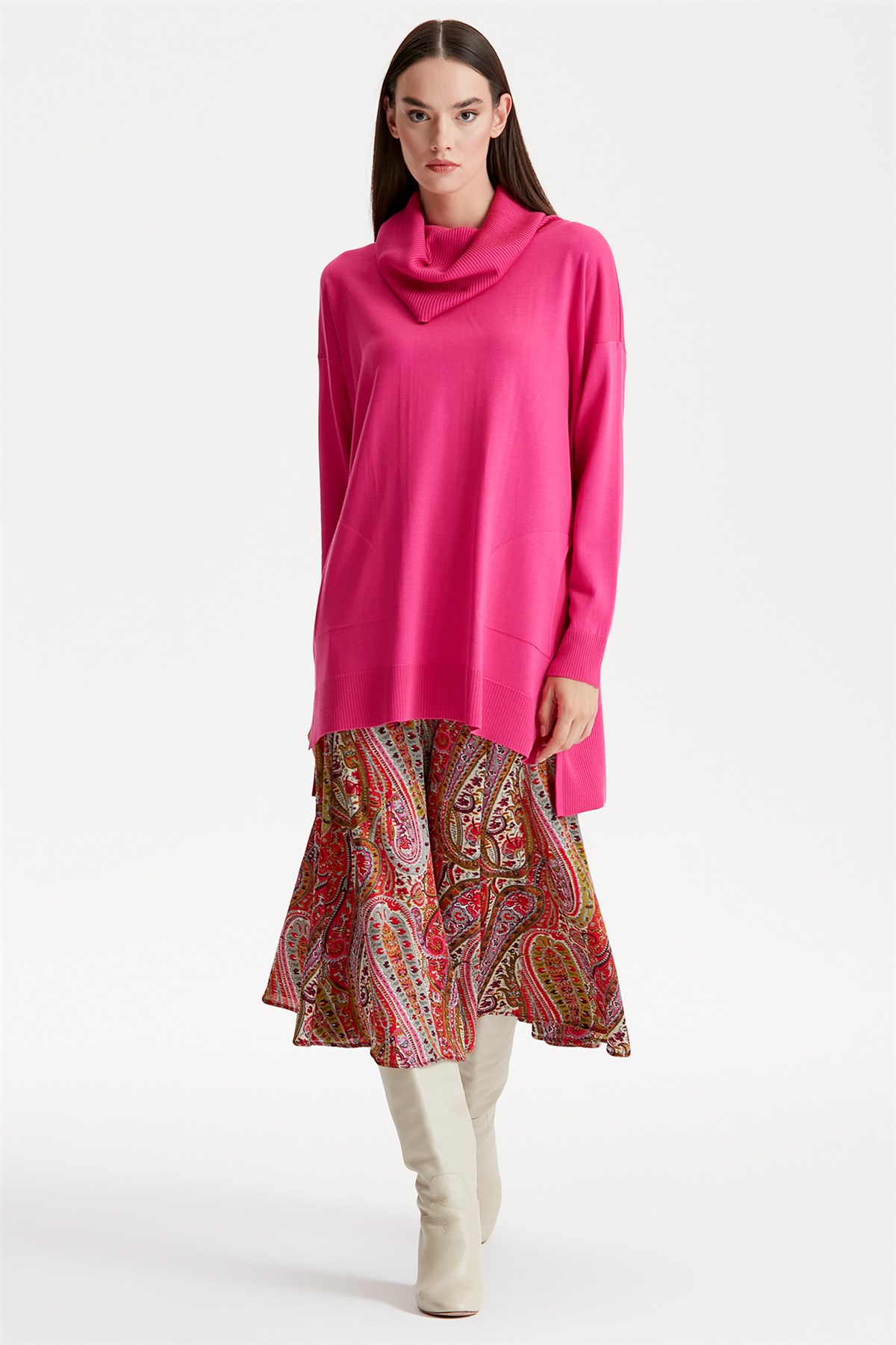 DEGAJE YAKA TRİKO TUNİK FUŞYA