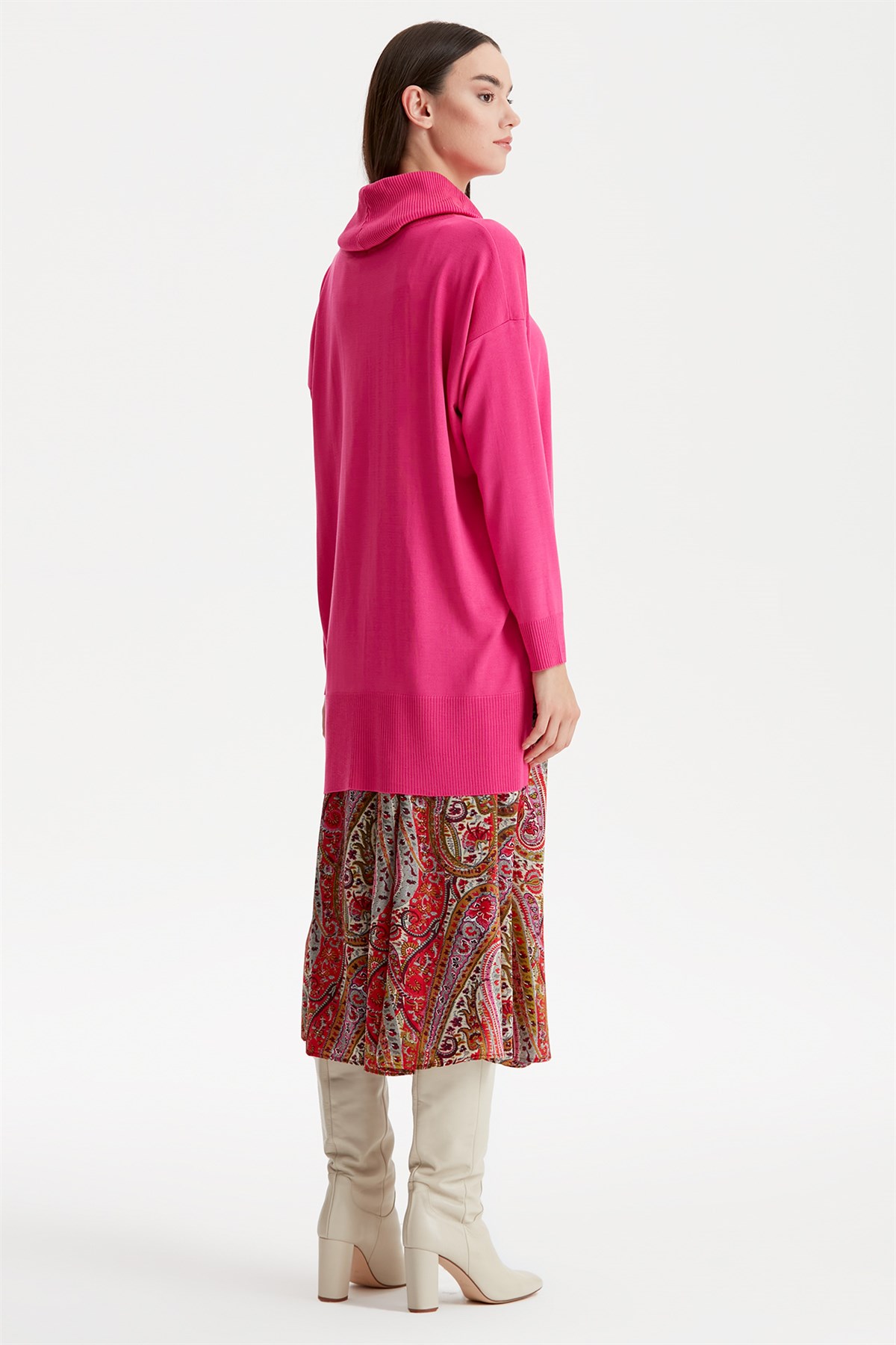 DEGAJE YAKA TRİKO TUNİK FUŞYA