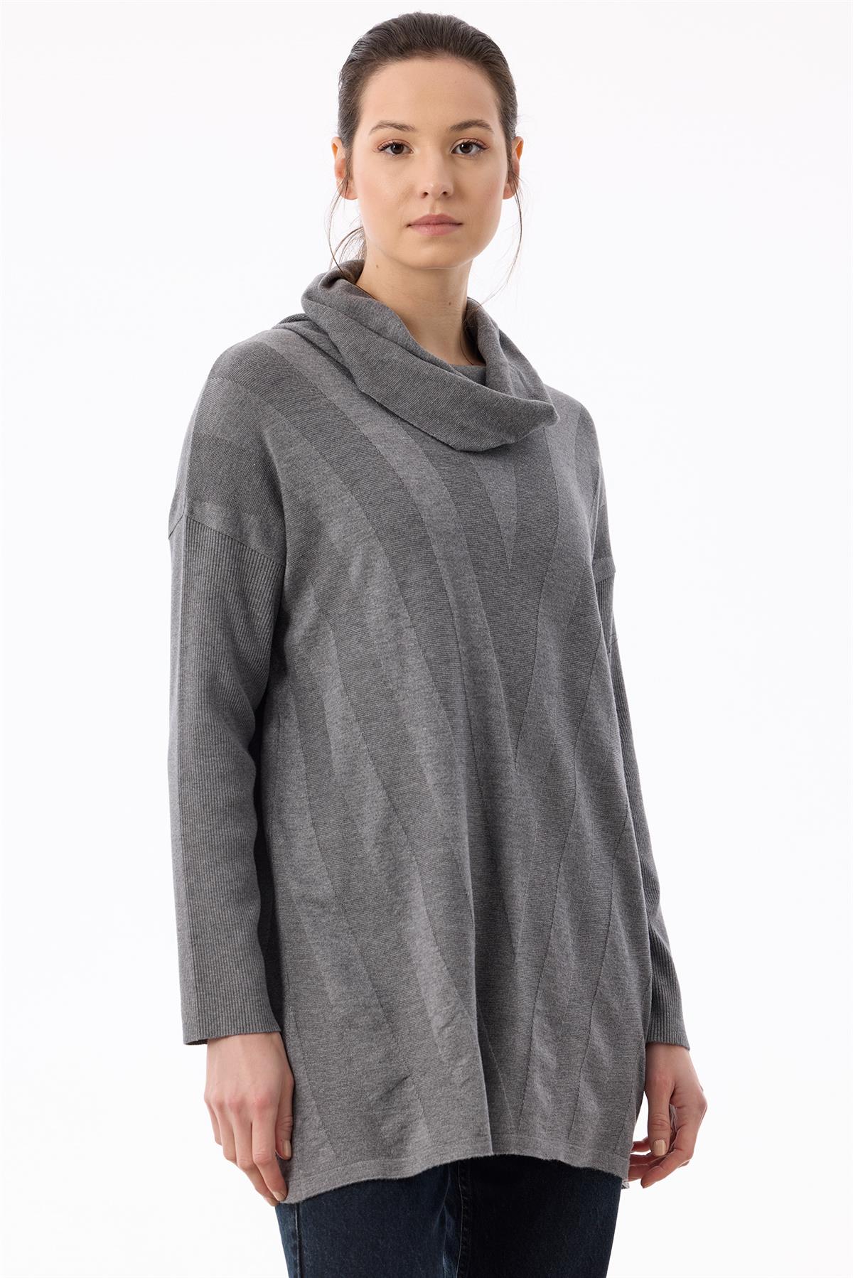 Degaje Yaka Triko Tunik GRİ