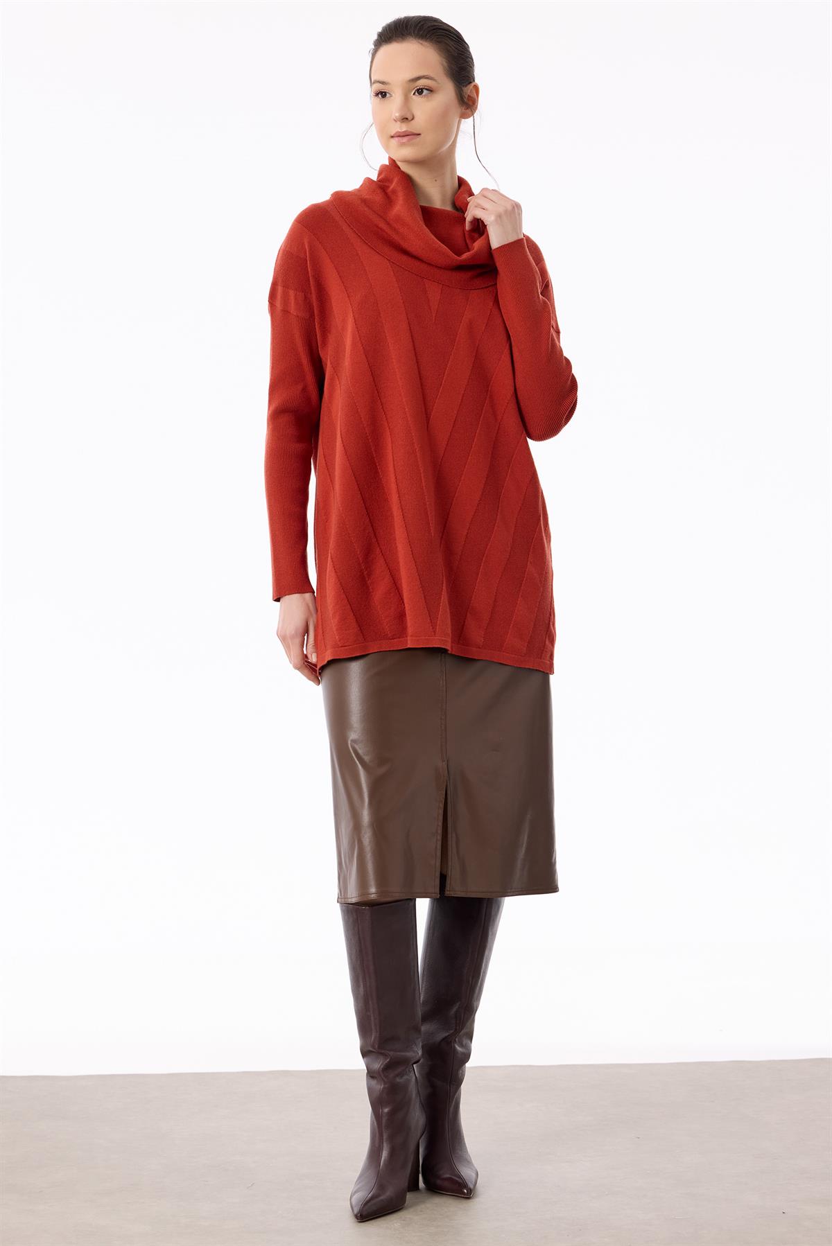 Degaje Yaka Triko Tunik KREMİT