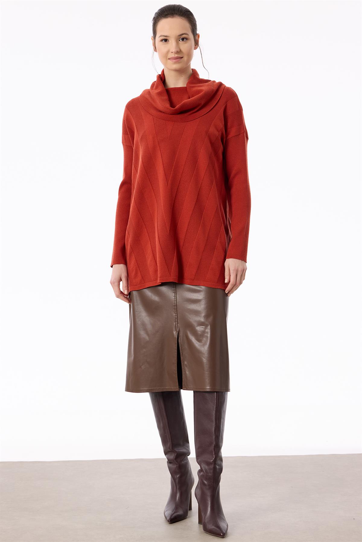 Degaje Yaka Triko Tunik KREMİT