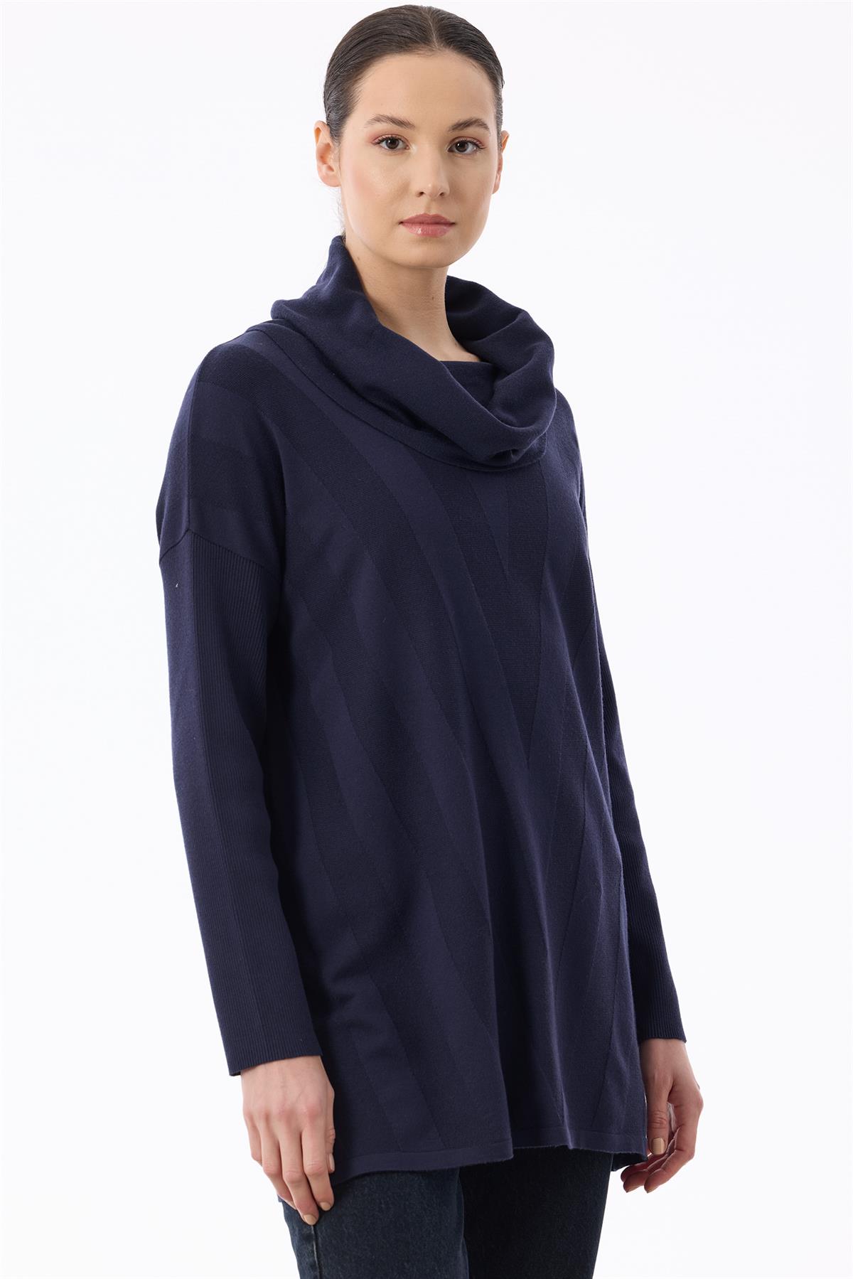 Degaje Yaka Triko Tunik LACİVERT