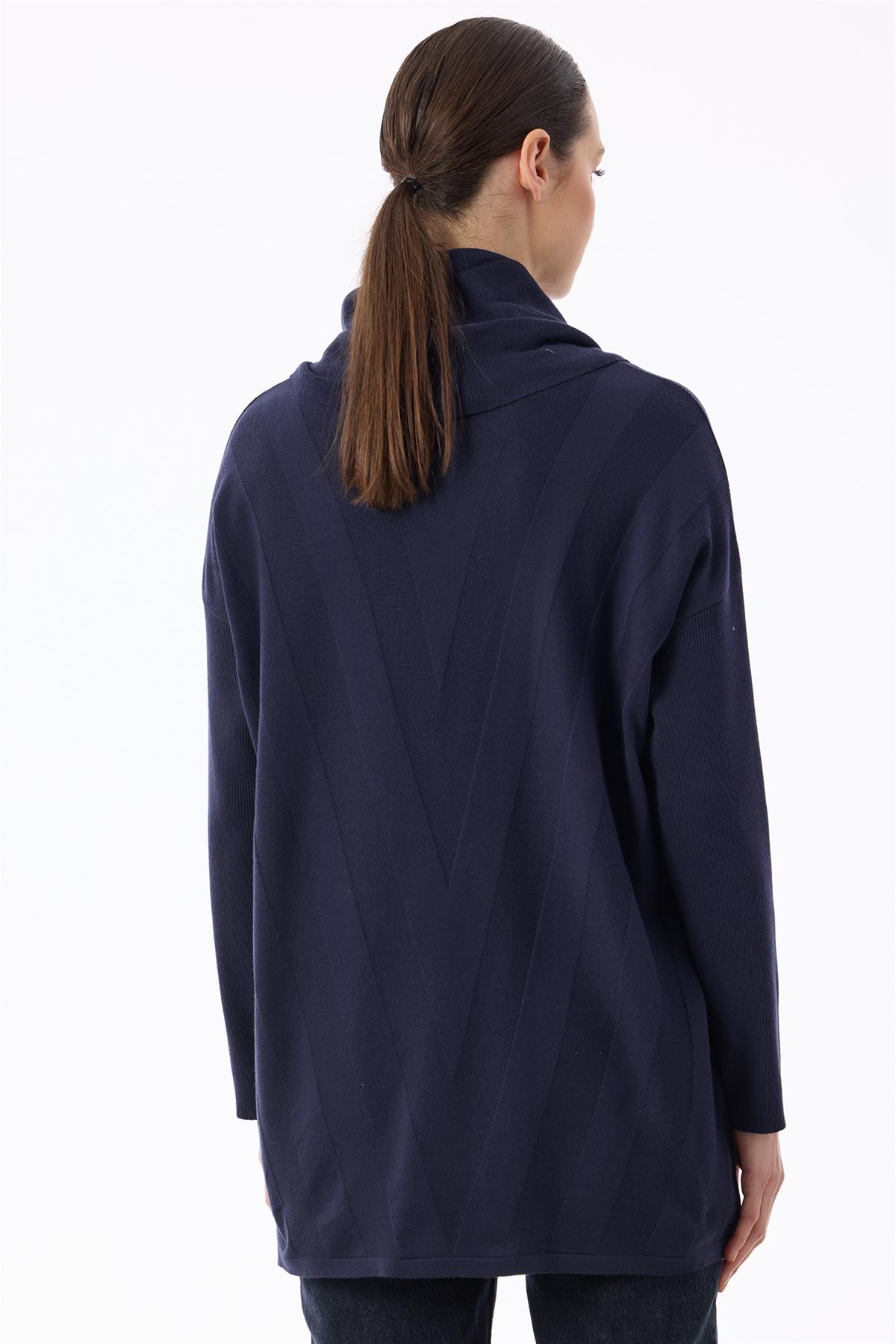 Degaje Yaka Triko Tunik LACİVERT