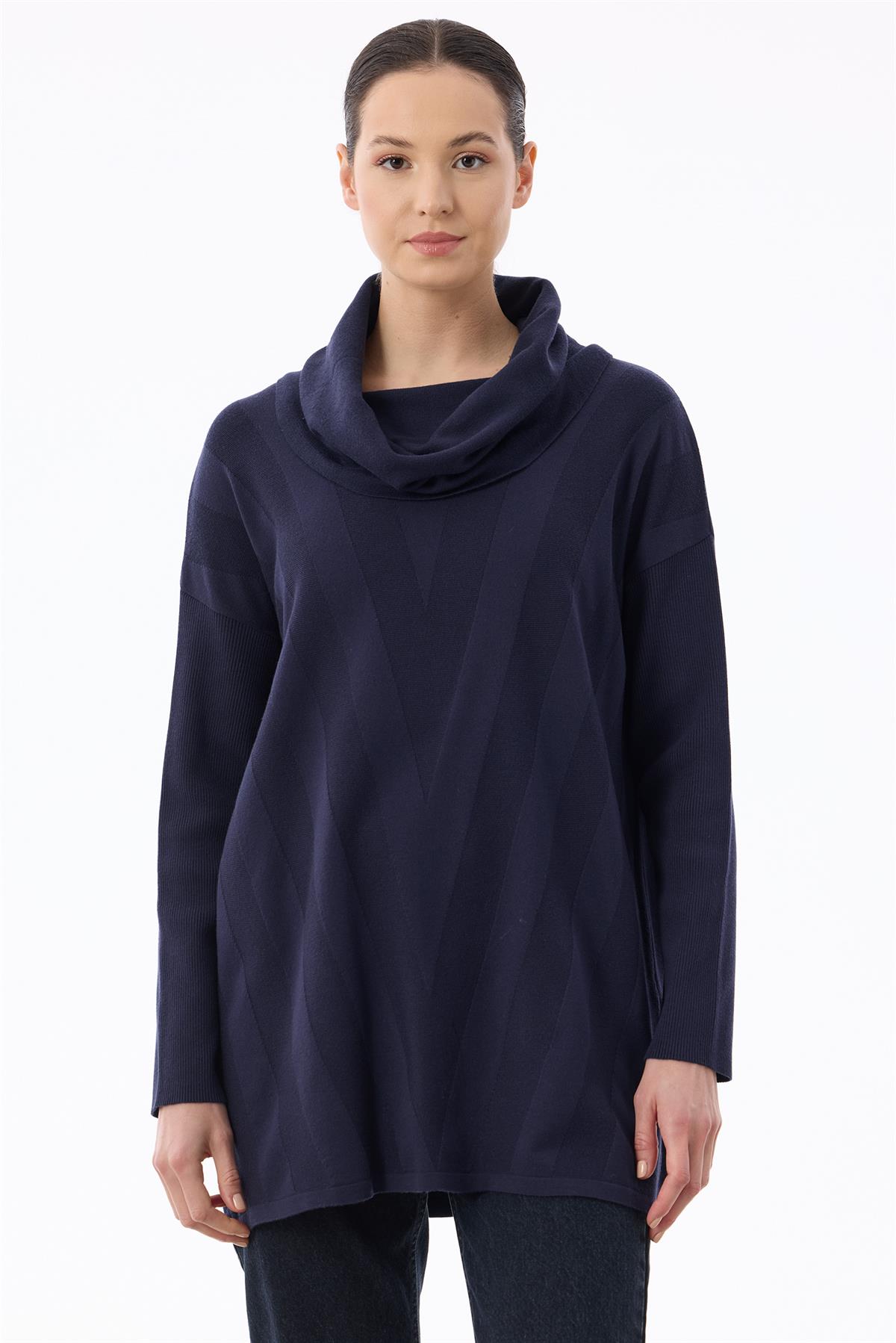 Degaje Yaka Triko Tunik LACİVERT