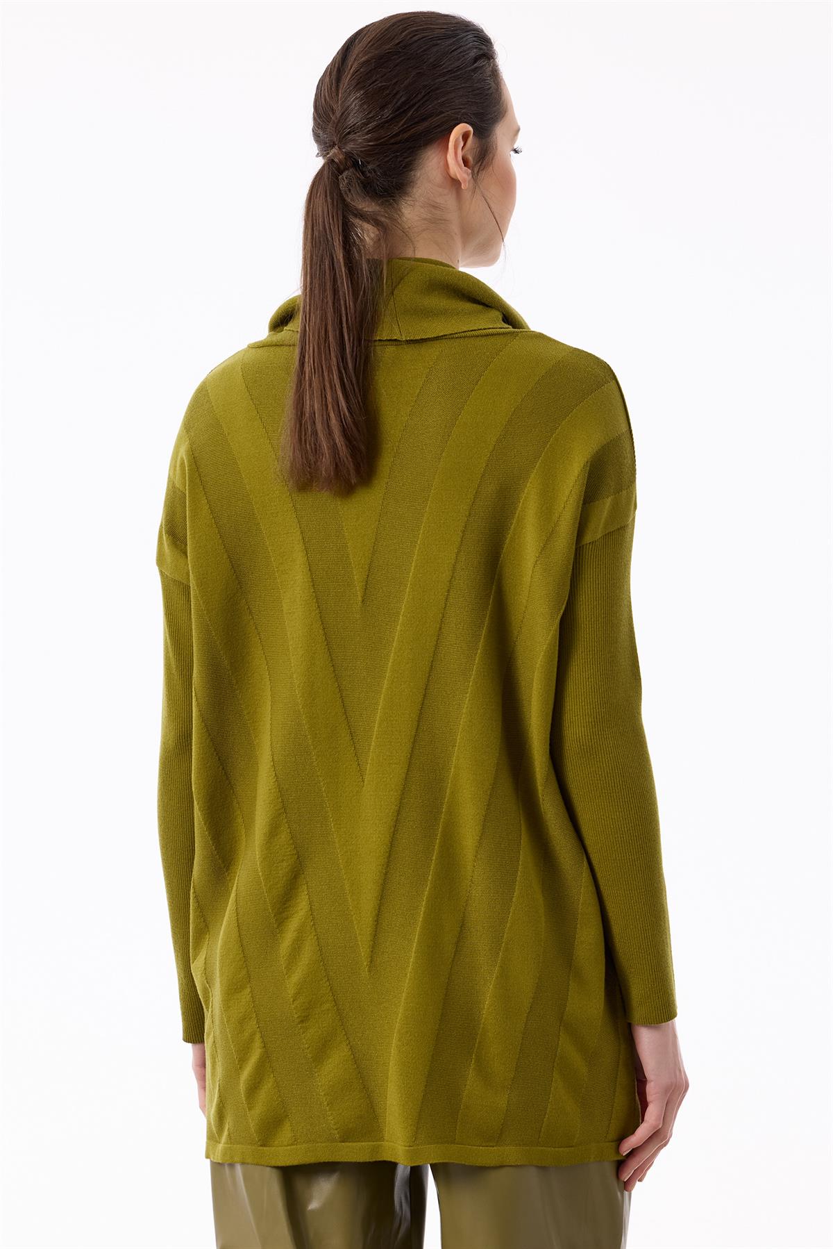 Degaje Yaka Triko Tunik OLİVE