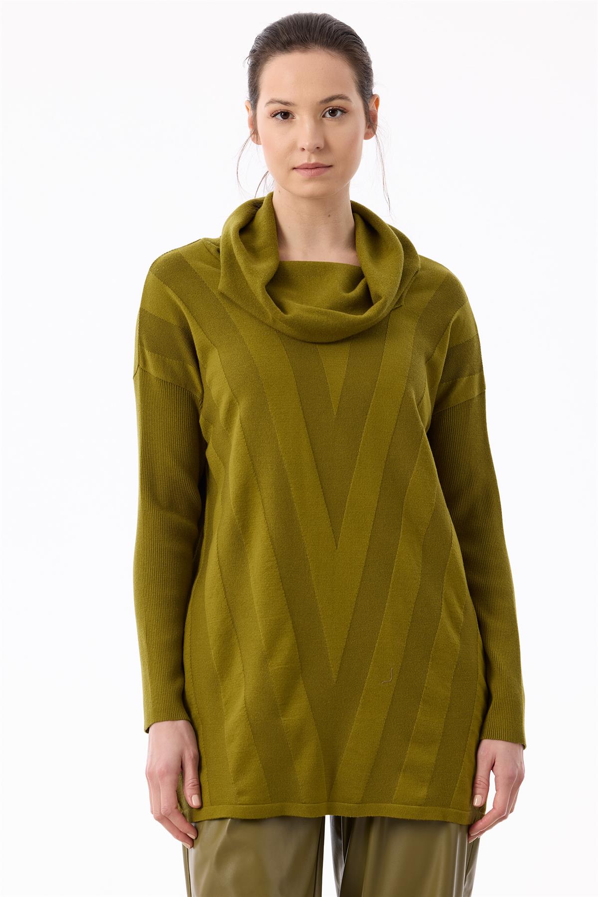 Degaje Yaka Triko Tunik OLİVE