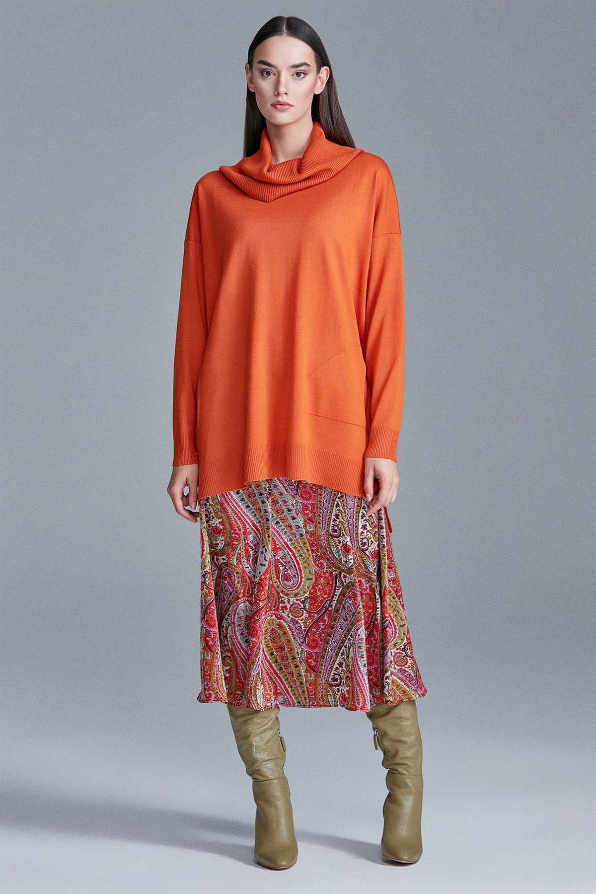 DEGAJE YAKA TRİKO TUNİK ORANJ