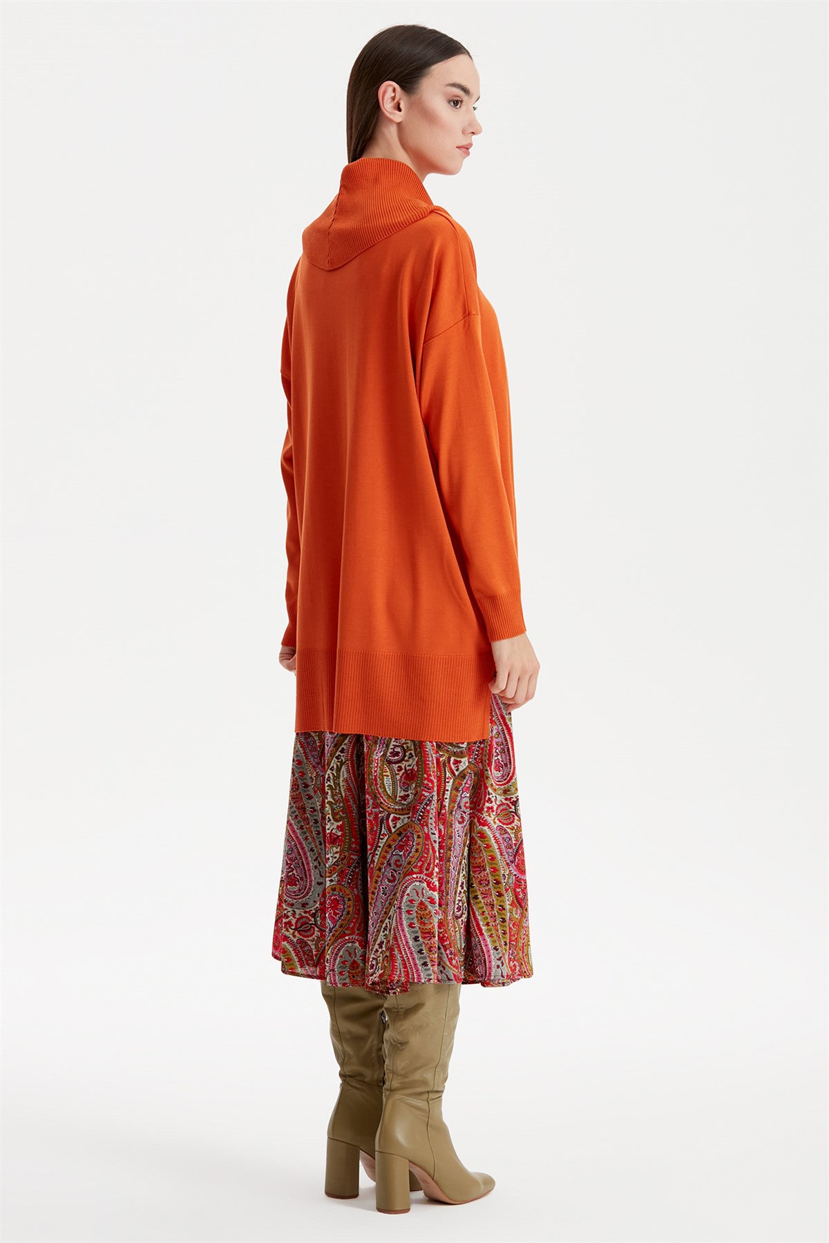 DEGAJE YAKA TRİKO TUNİK ORANJ