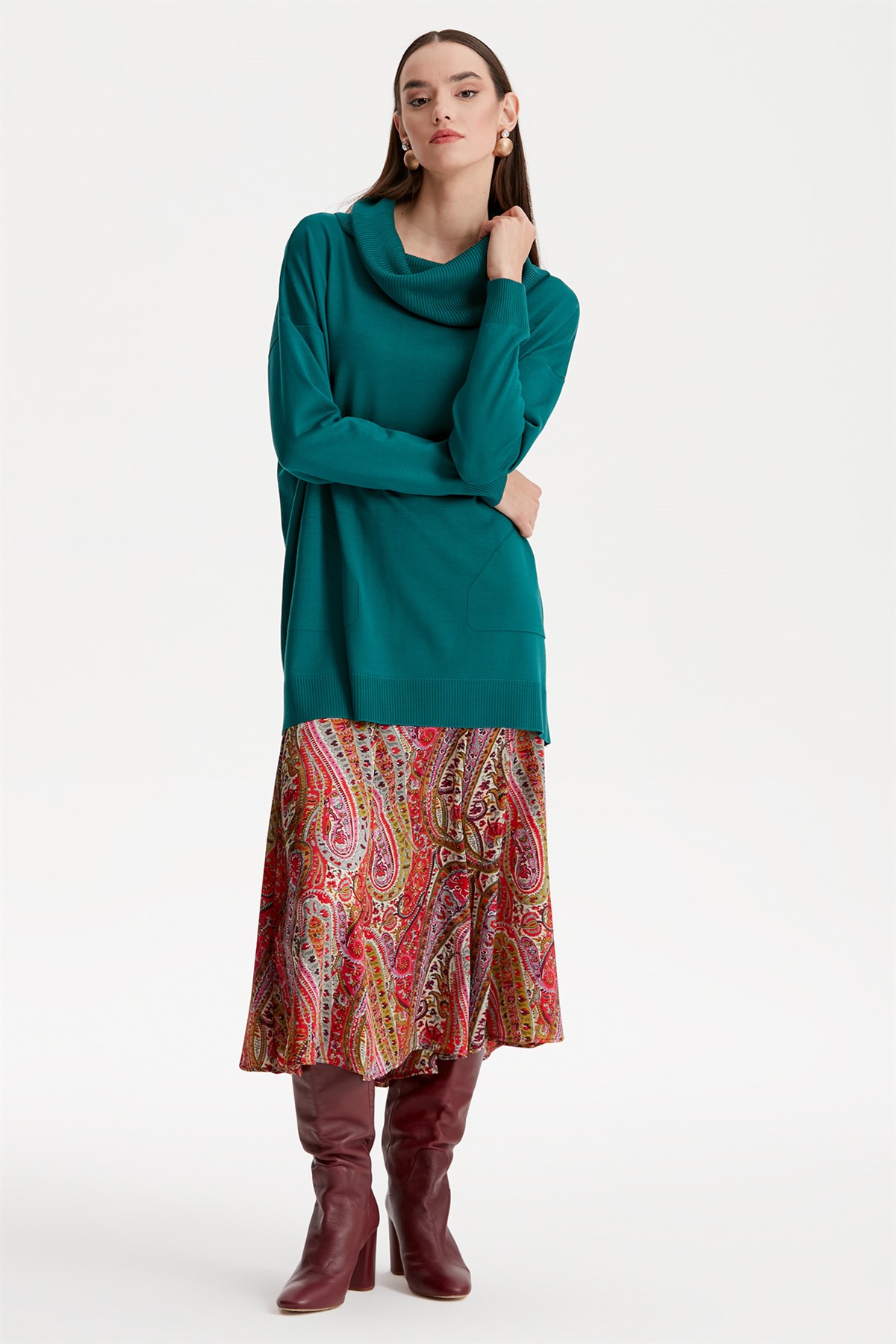 DEGAJE YAKA TRİKO TUNİK PETROL