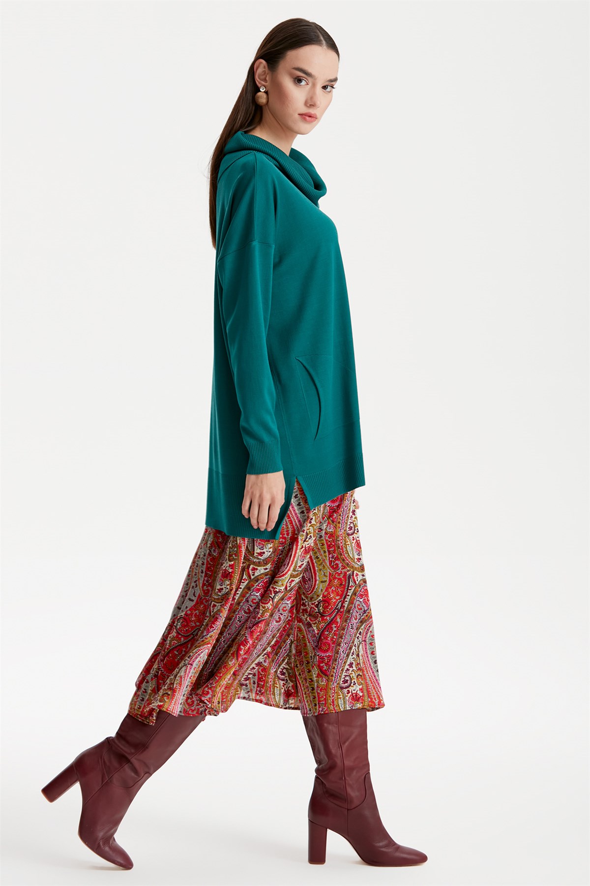 DEGAJE YAKA TRİKO TUNİK PETROL