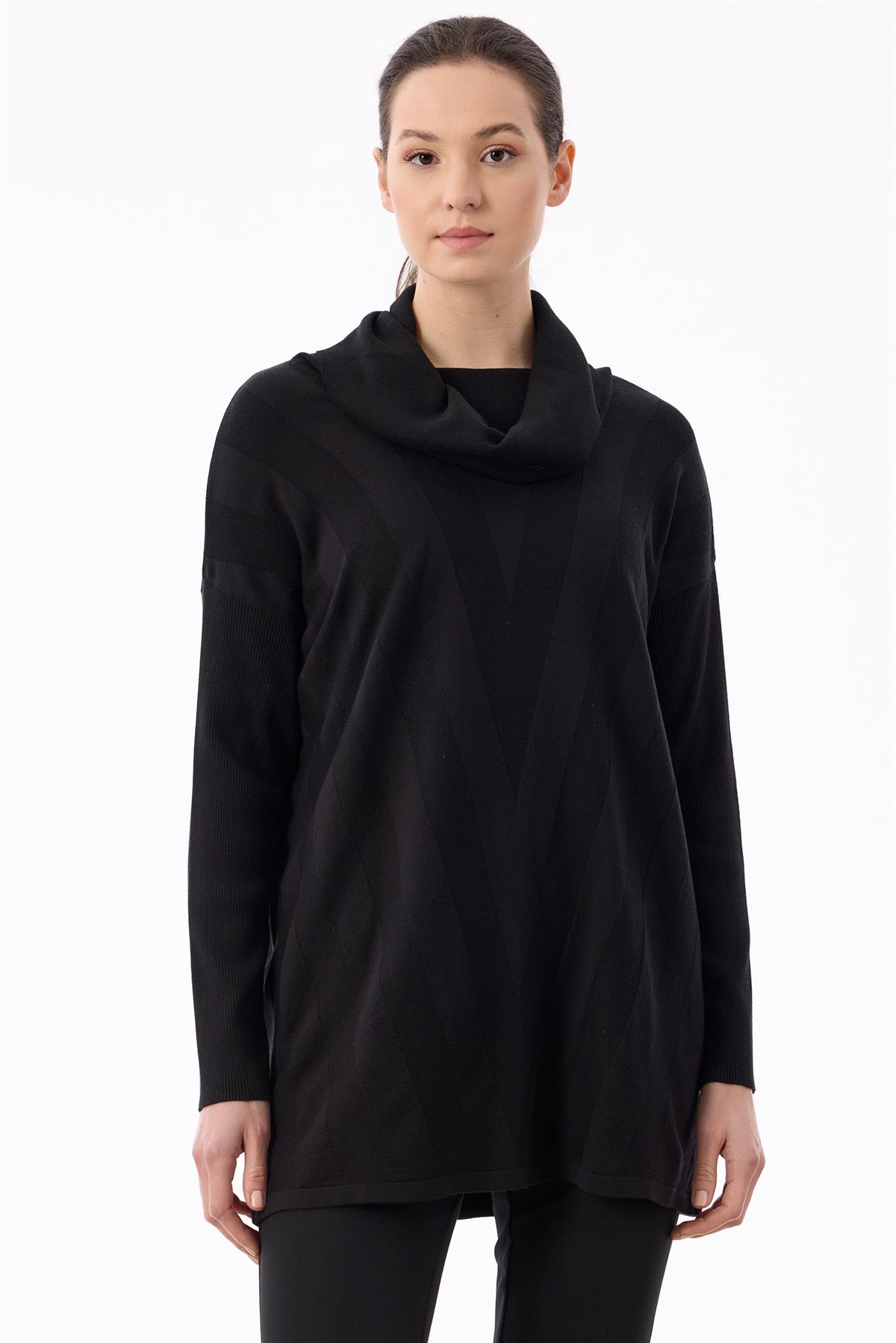 Degaje Yaka Triko Tunik SİYAH