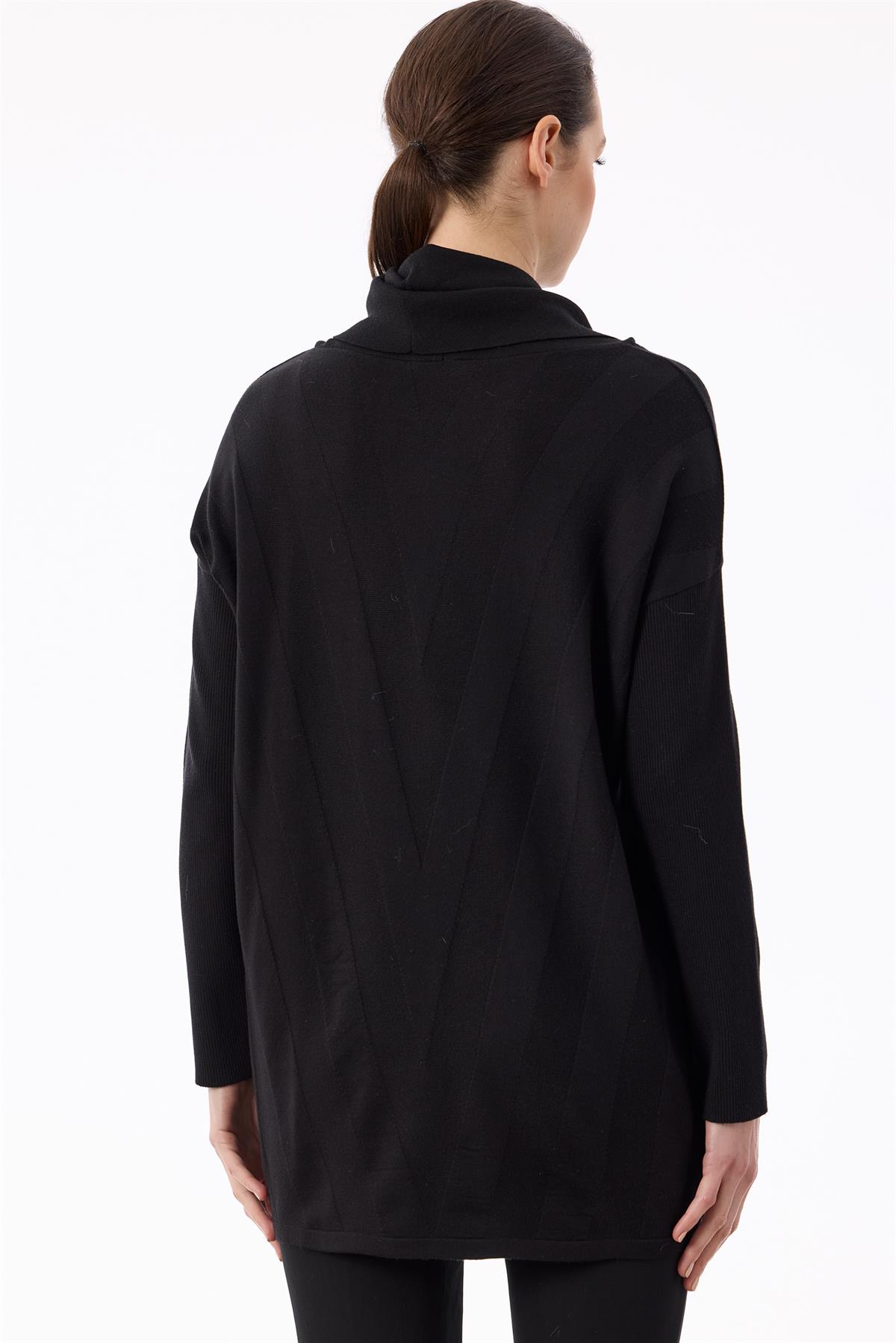 Degaje Yaka Triko Tunik SİYAH