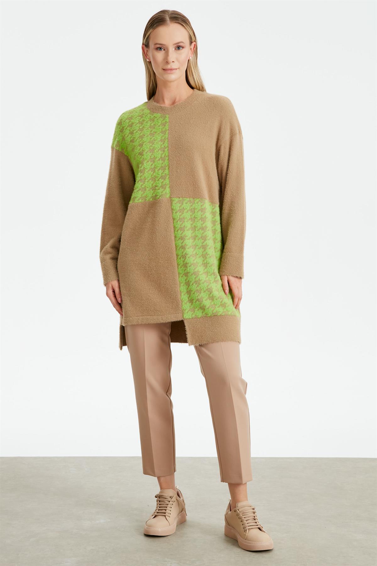 DERİ DETAYLI KAZAYAKLI TUNİK CAMEL