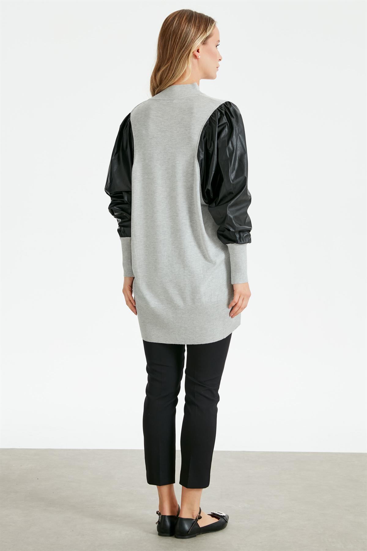DERİ KOMBİNLİ TRİKO TUNİK GRİ