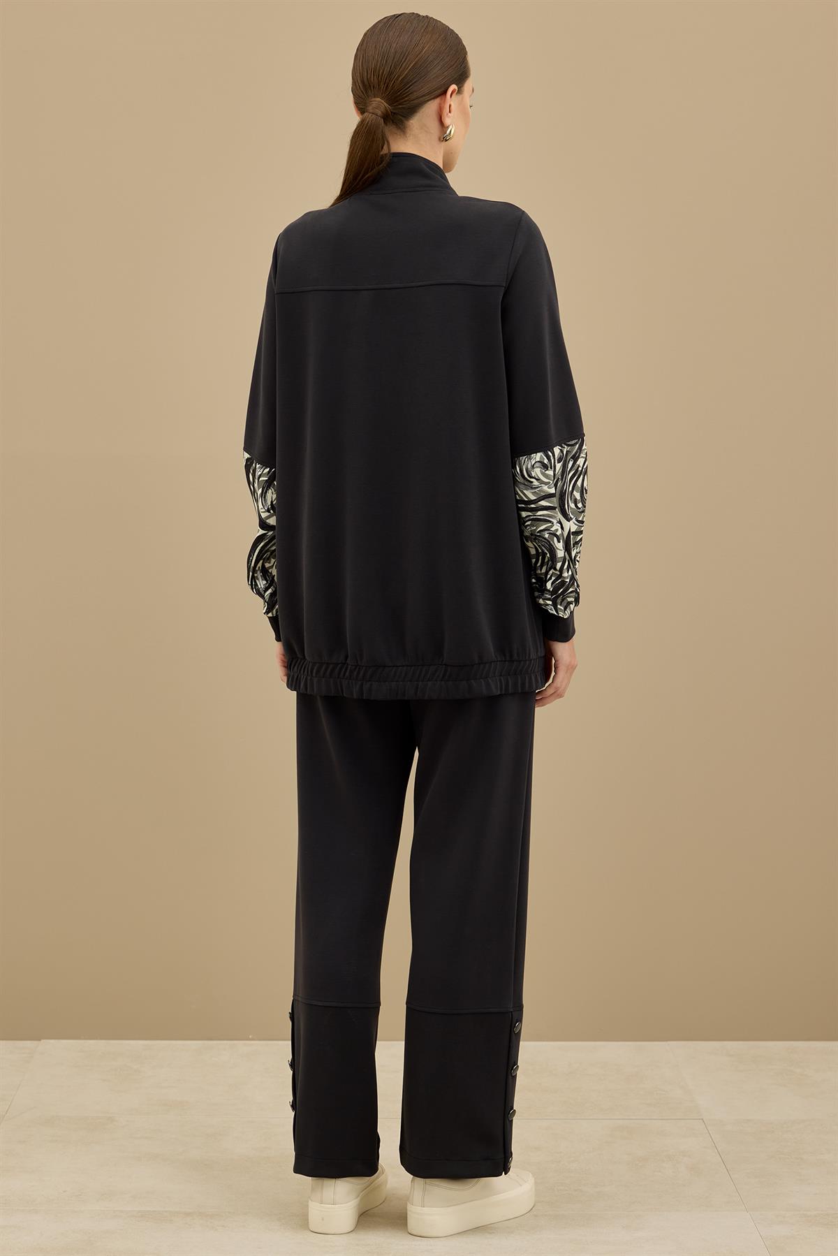 Desenli Kumaş Bloklu Pantolonu Takım SİYAH