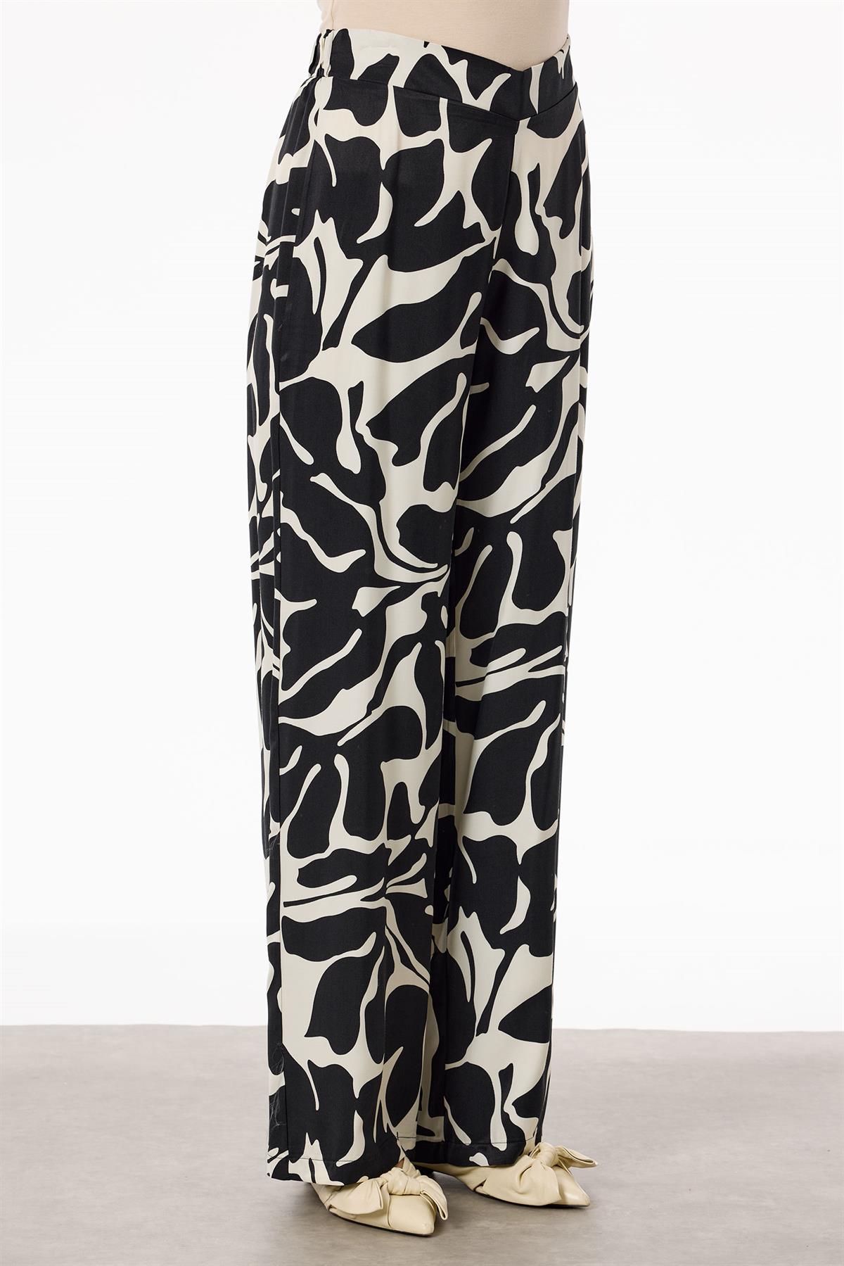 Desenli Pallazzo Pantolon Takım SİYAH