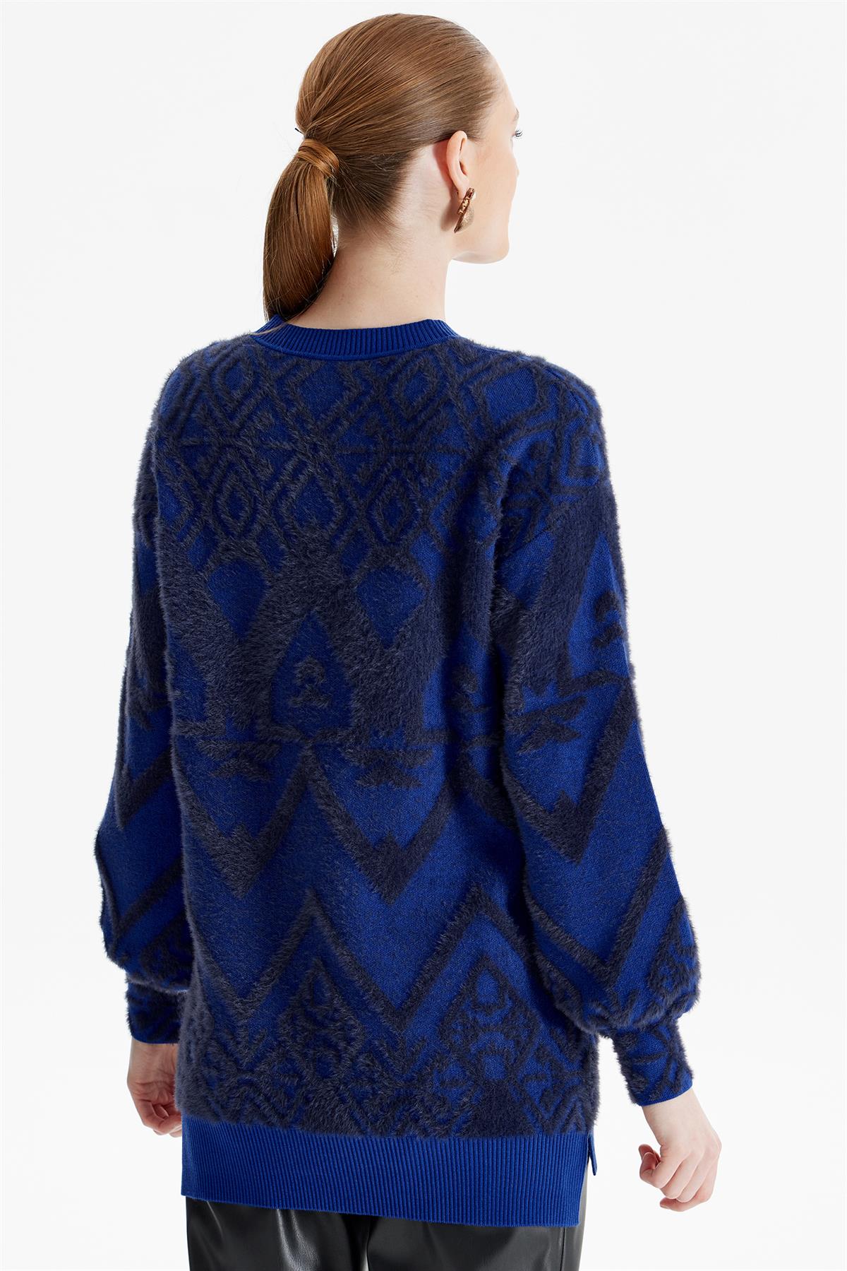 Desenli Sıfır Yaka Triko Tunik SAKS