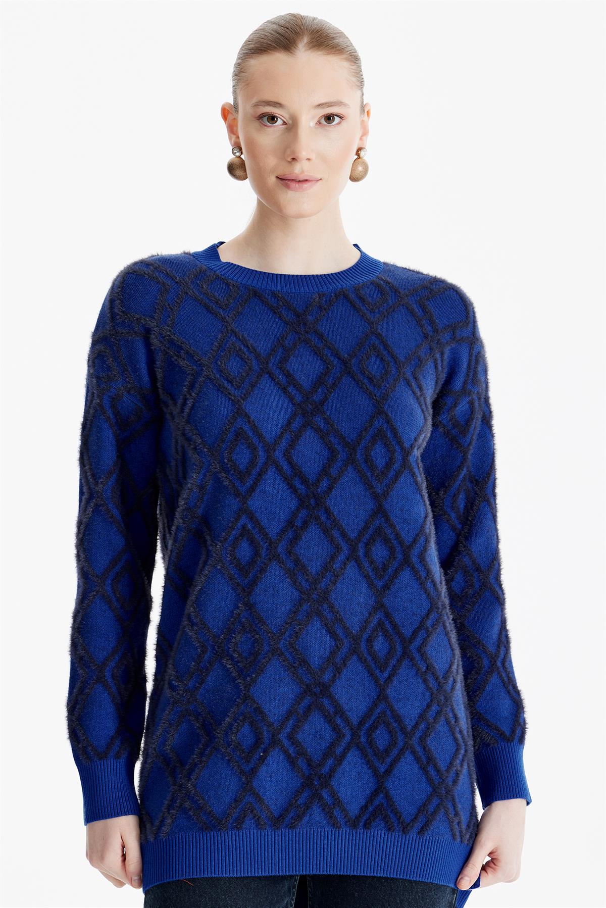 Desenli Sıfır Yaka Triko Tunik SAKS