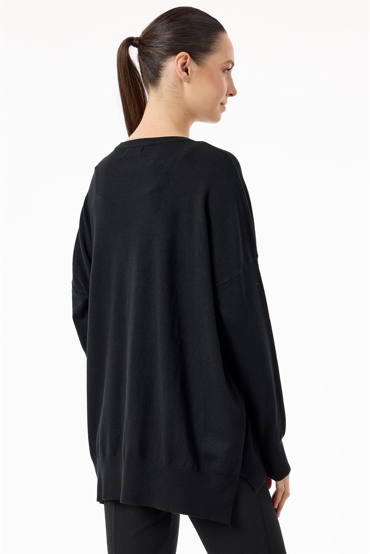 Dikine Şerit Payetli Triko Tunik SİYAH